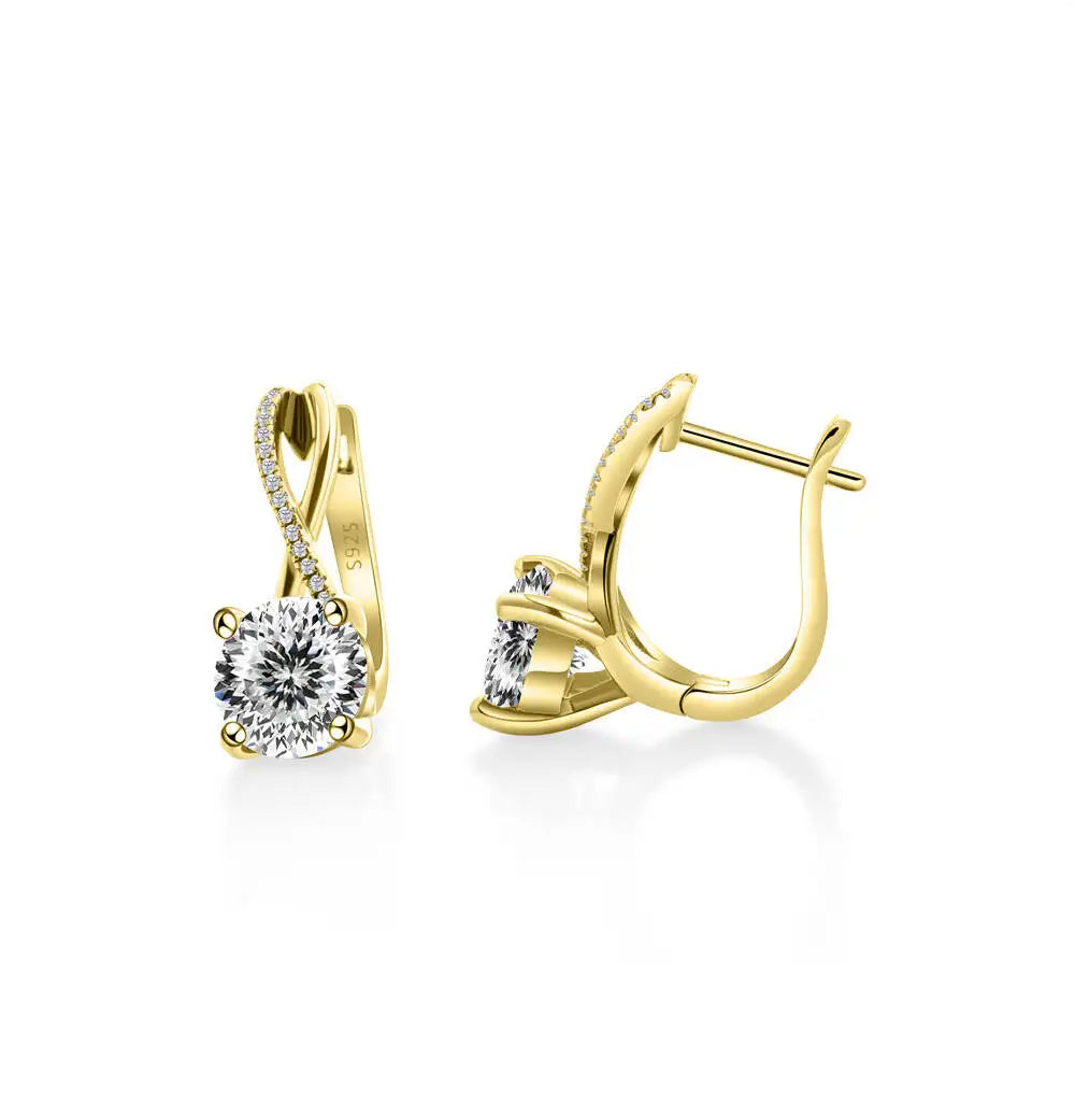 2 Ct Moissanite Clip-On Earrings 925 Sterling Silver Interlaced Studs Gift