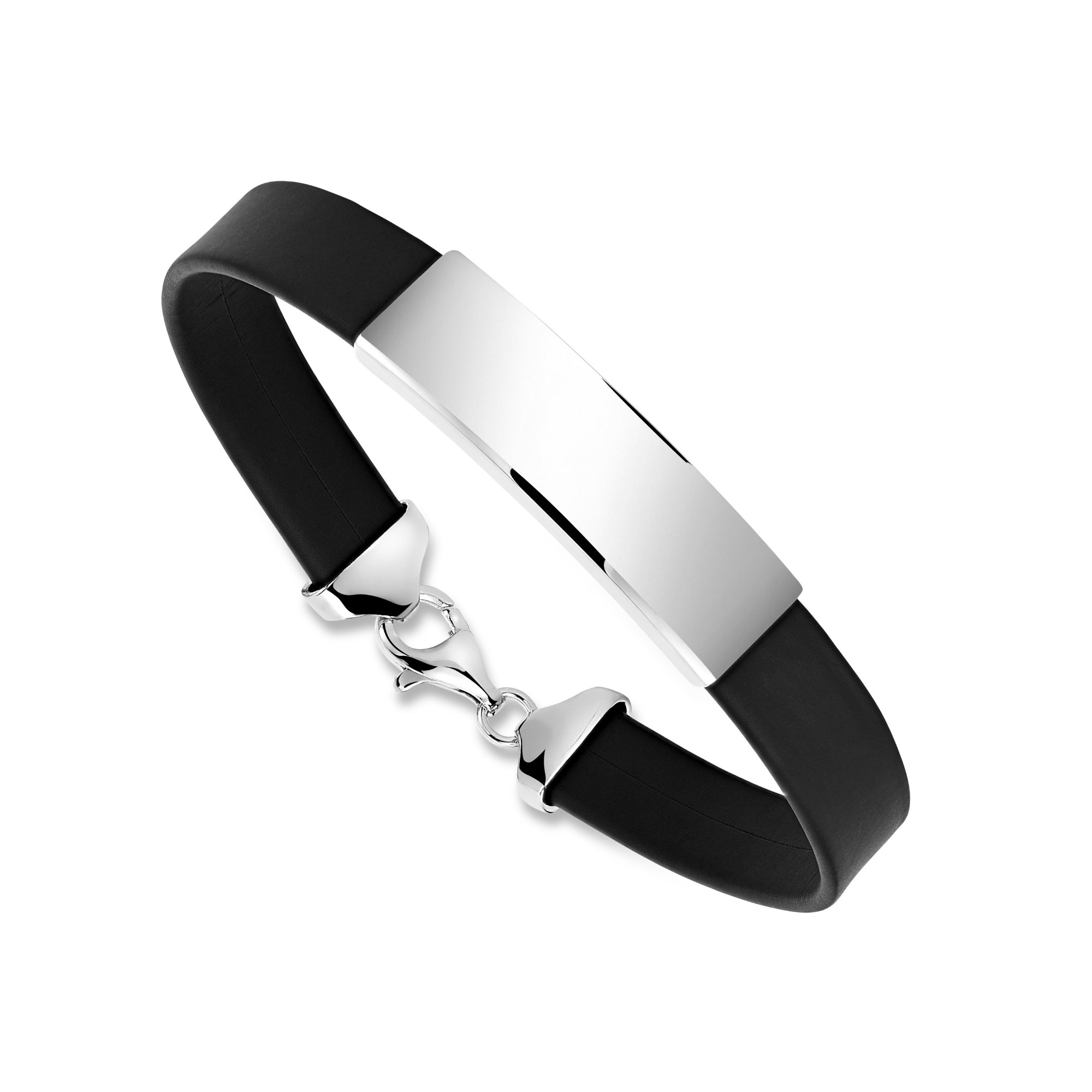 925 Silver Matte Leather ID Bracelet (Men)