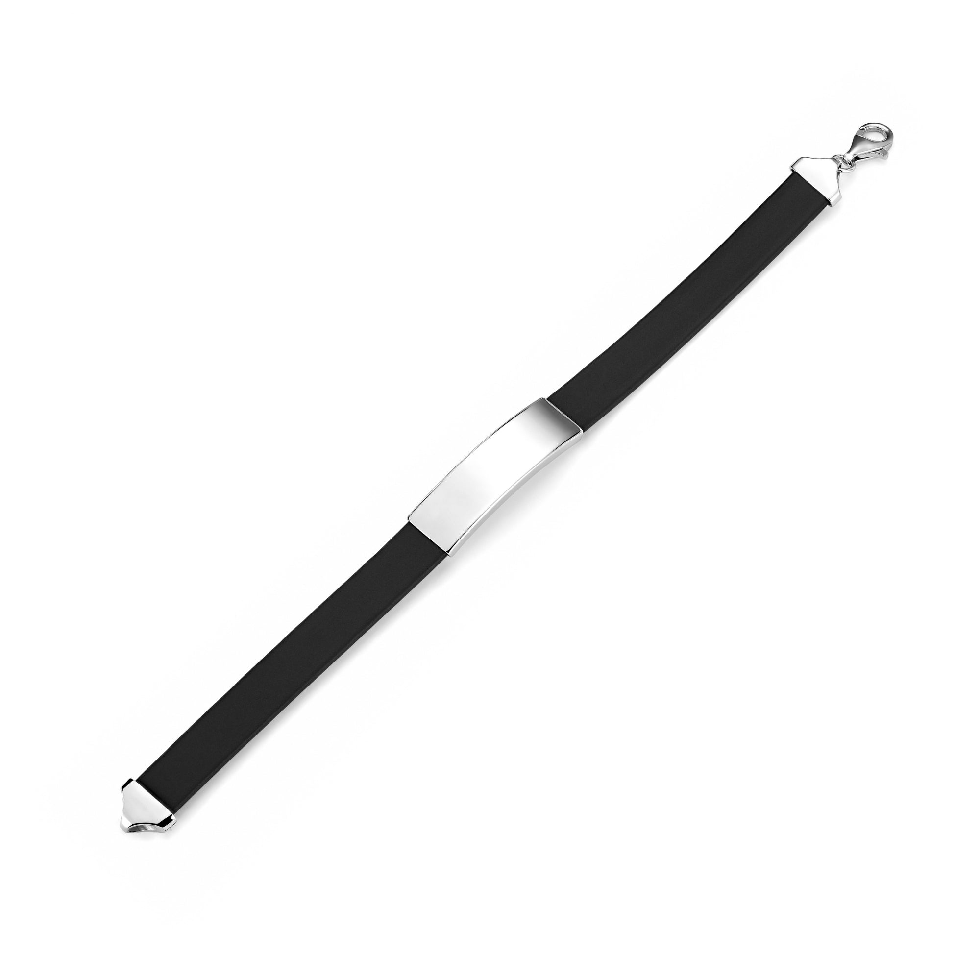 925 Silver Matte Leather ID Bracelet (Men)