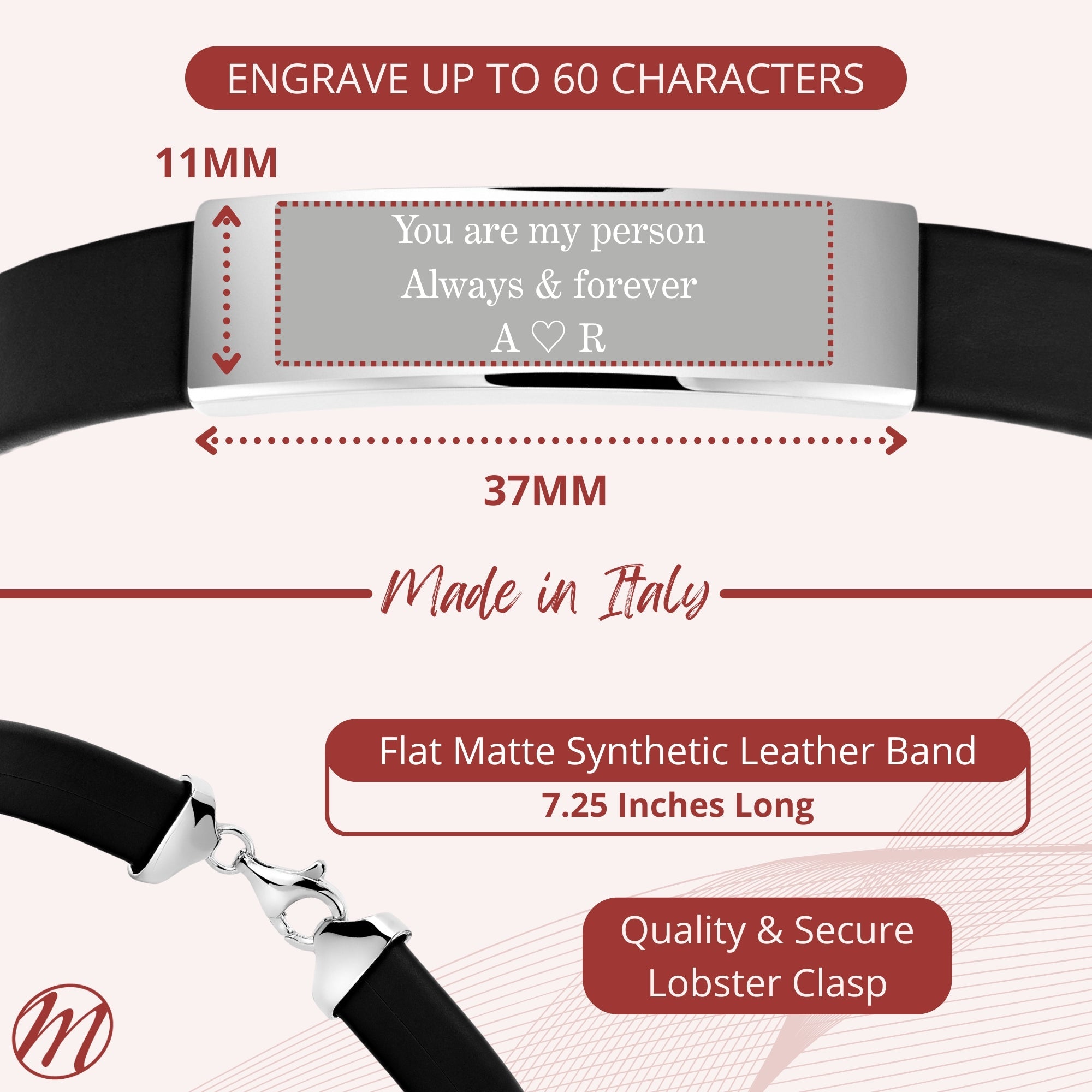 925 Silver Matte Leather ID Bracelet (Men)
