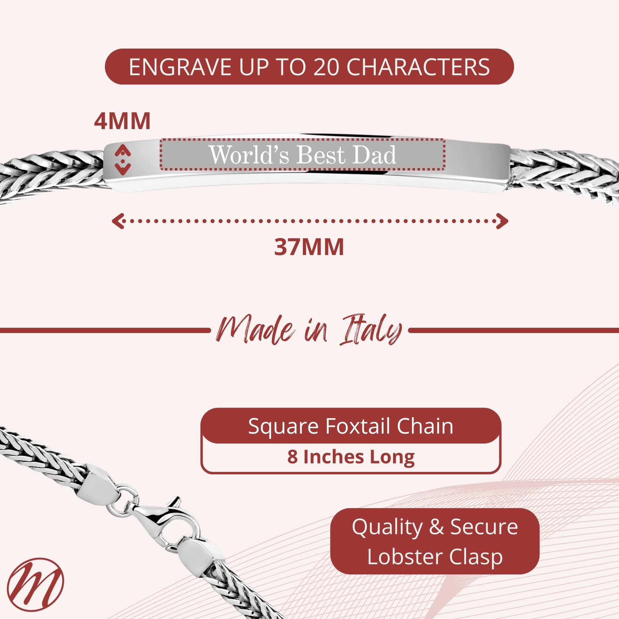 Sterling Silver Men’s ID Bracelet – Engravable