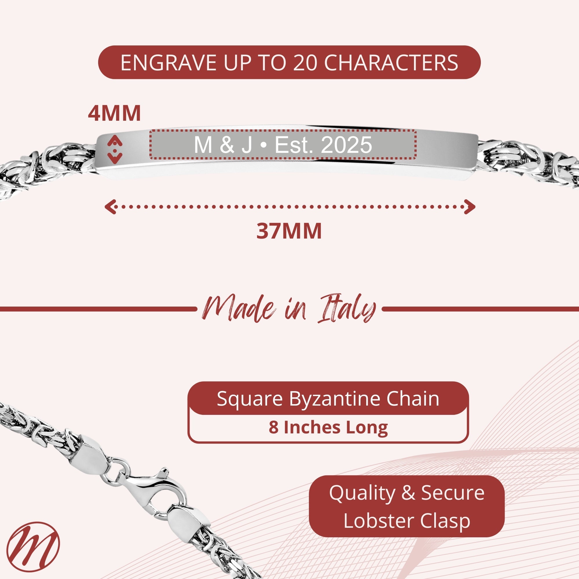 Sterling Silver Engravable Byzantine Bracelet