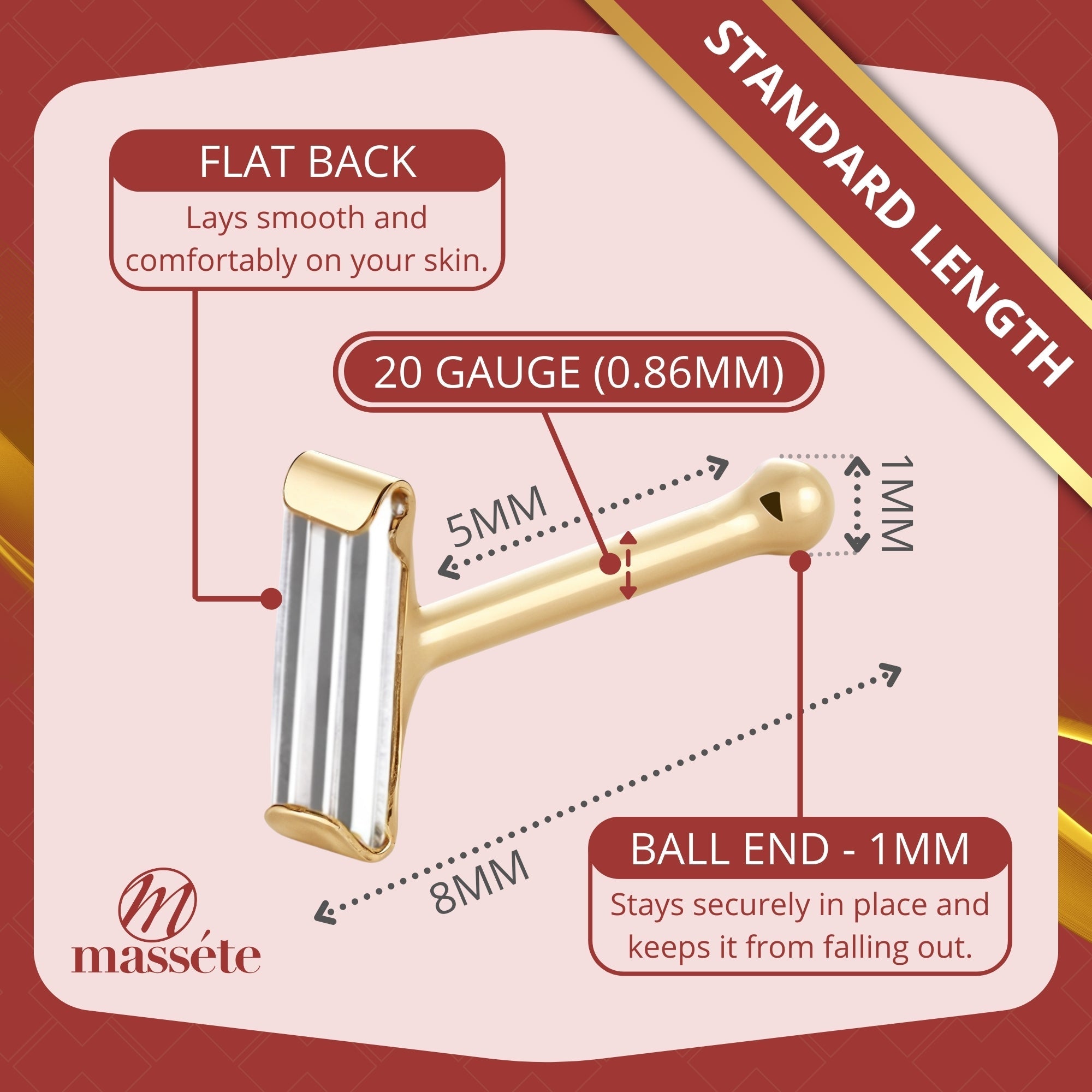 Elegant 14K Gold Baguette CZ Nose Stud
