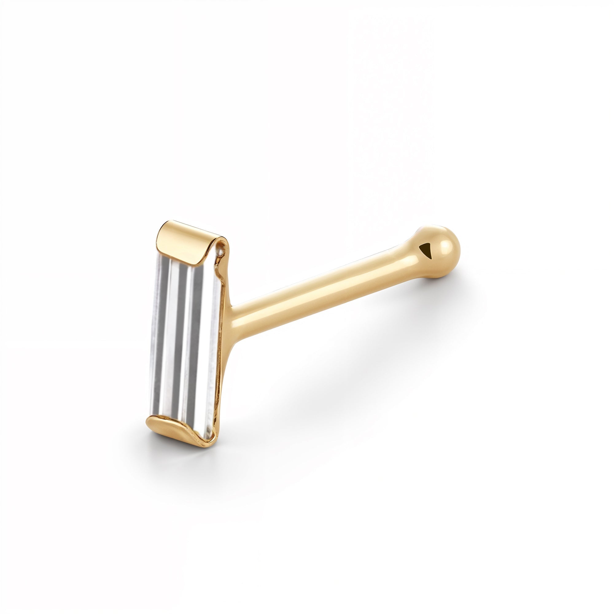 Elegant 14K Gold Baguette CZ Nose Stud
