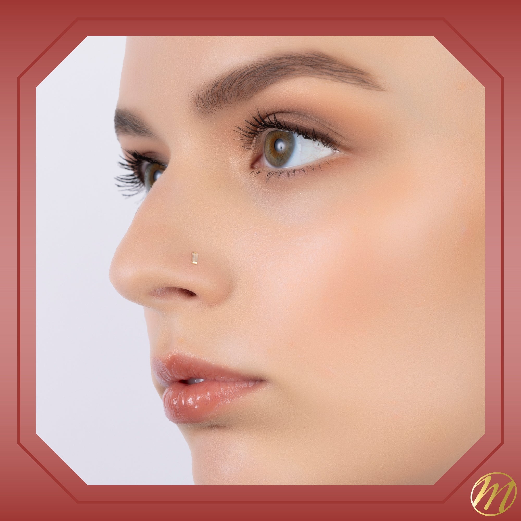 Elegant 14K Gold Baguette CZ Nose Stud