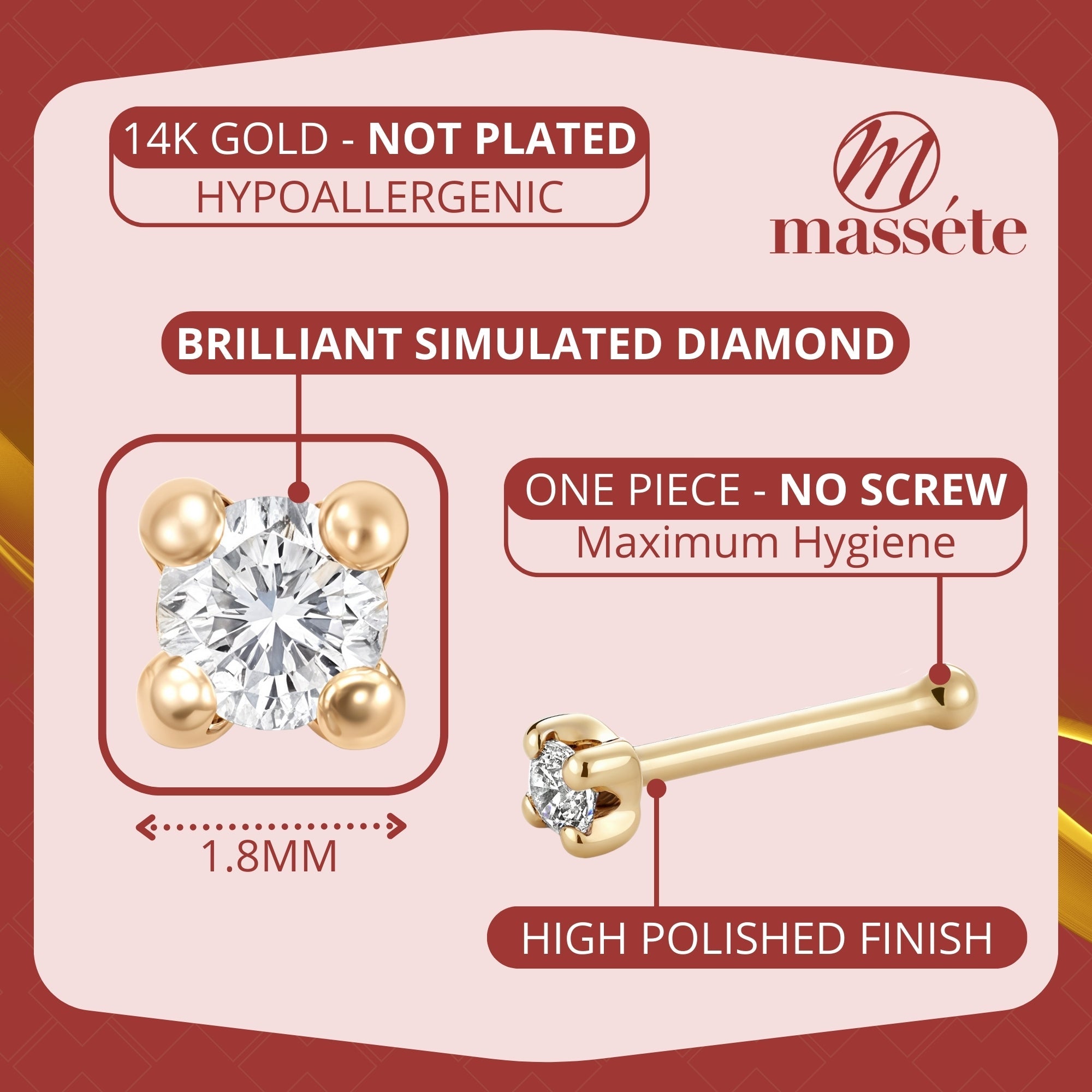 14K Gold CZ Nose Ring – Hypoallergenic