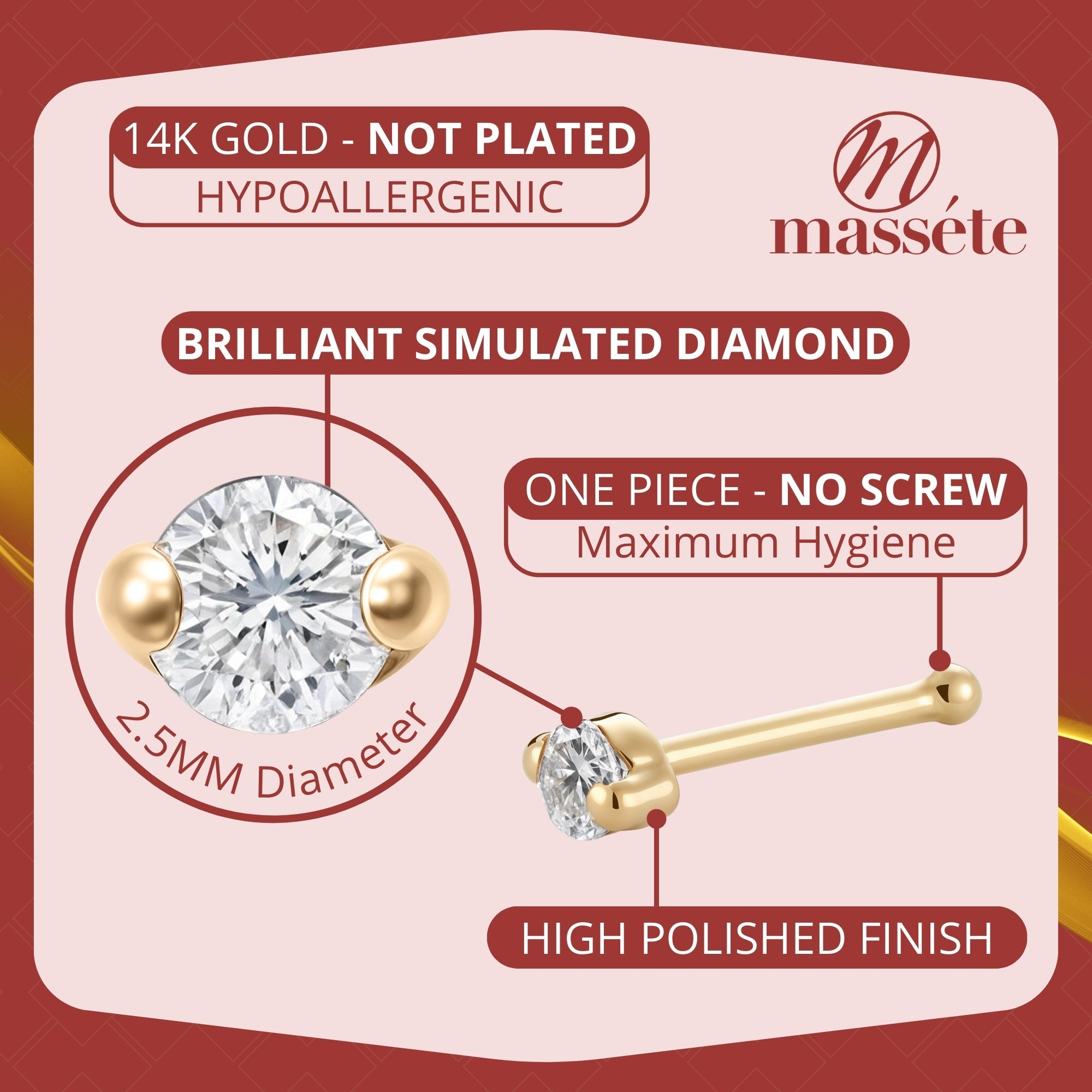 14K Gold CZ Nose Stud – Hypoallergenic, Clean & Elegant