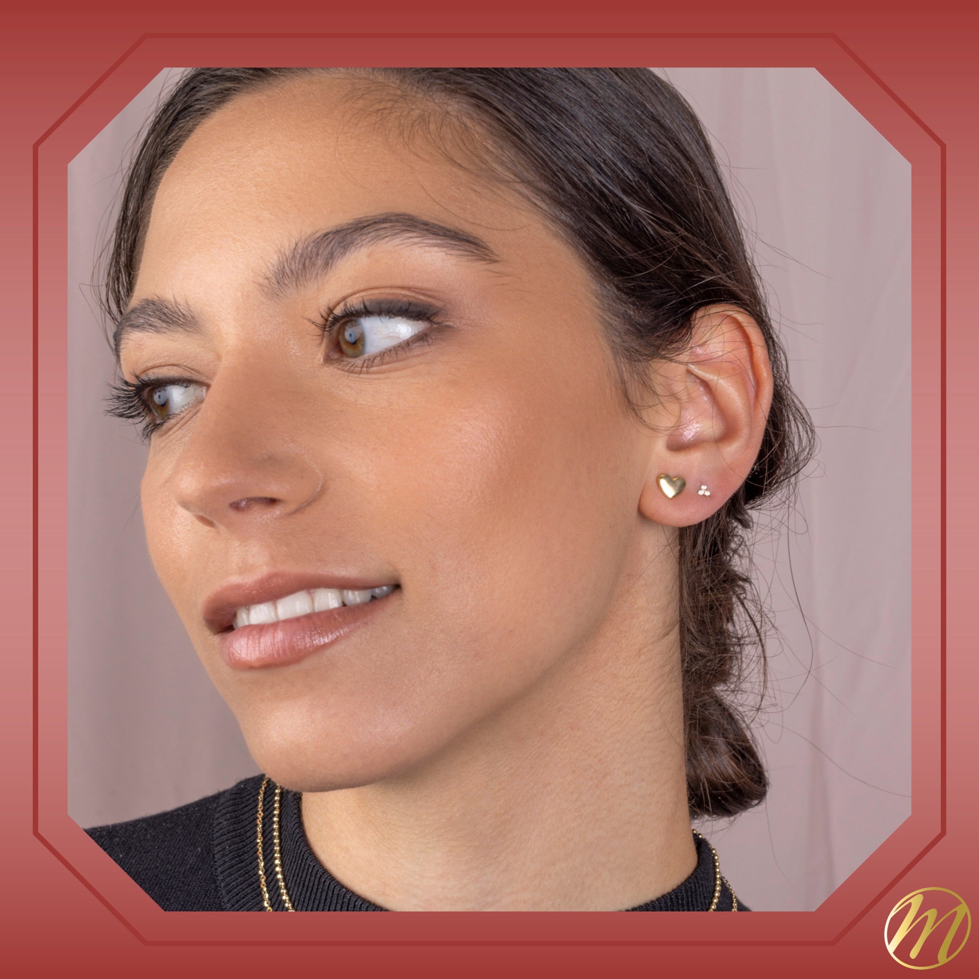 Elegant Puff Heart Studs (14K Gold)