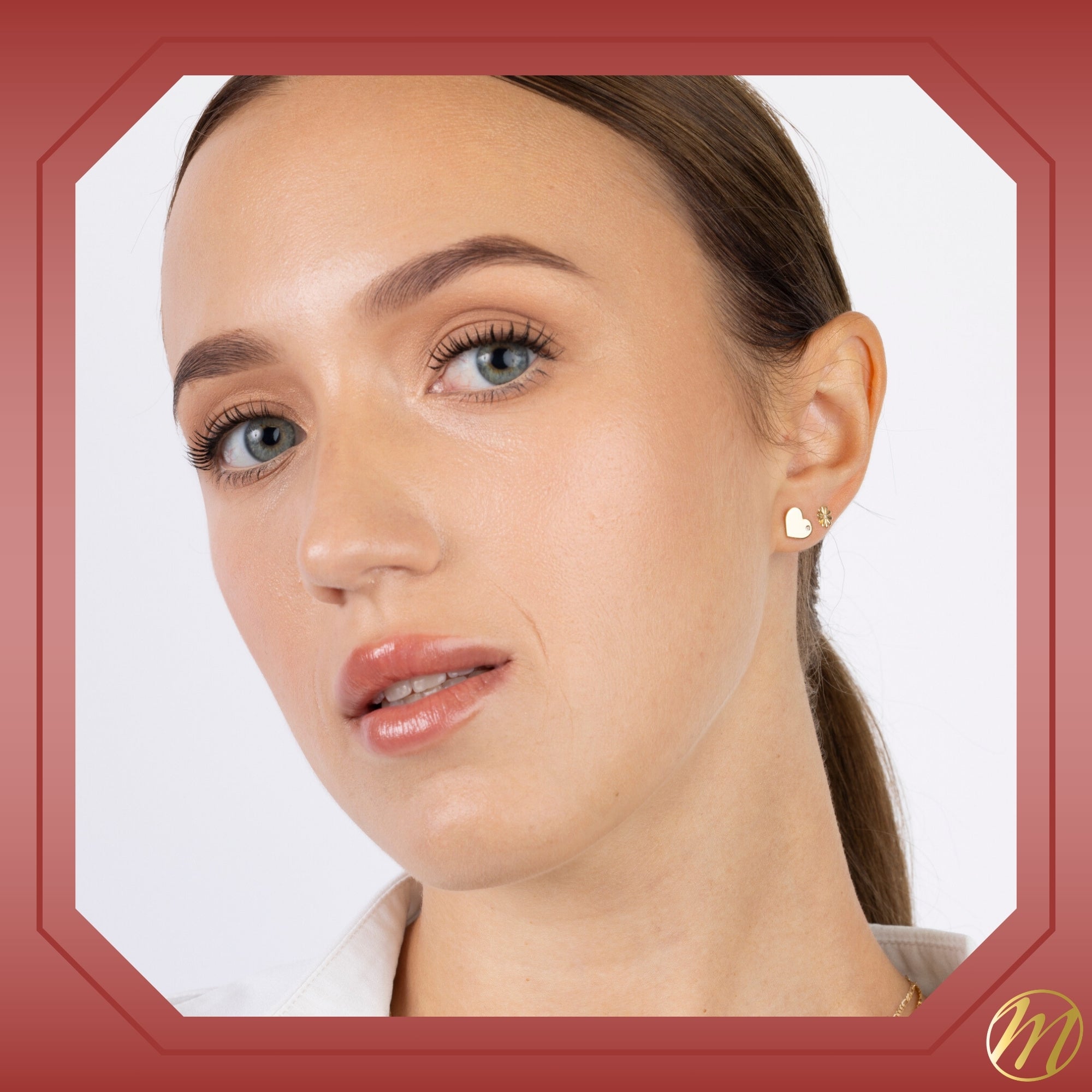 14K Gold Flat Heart Studs – Chic Sparkle