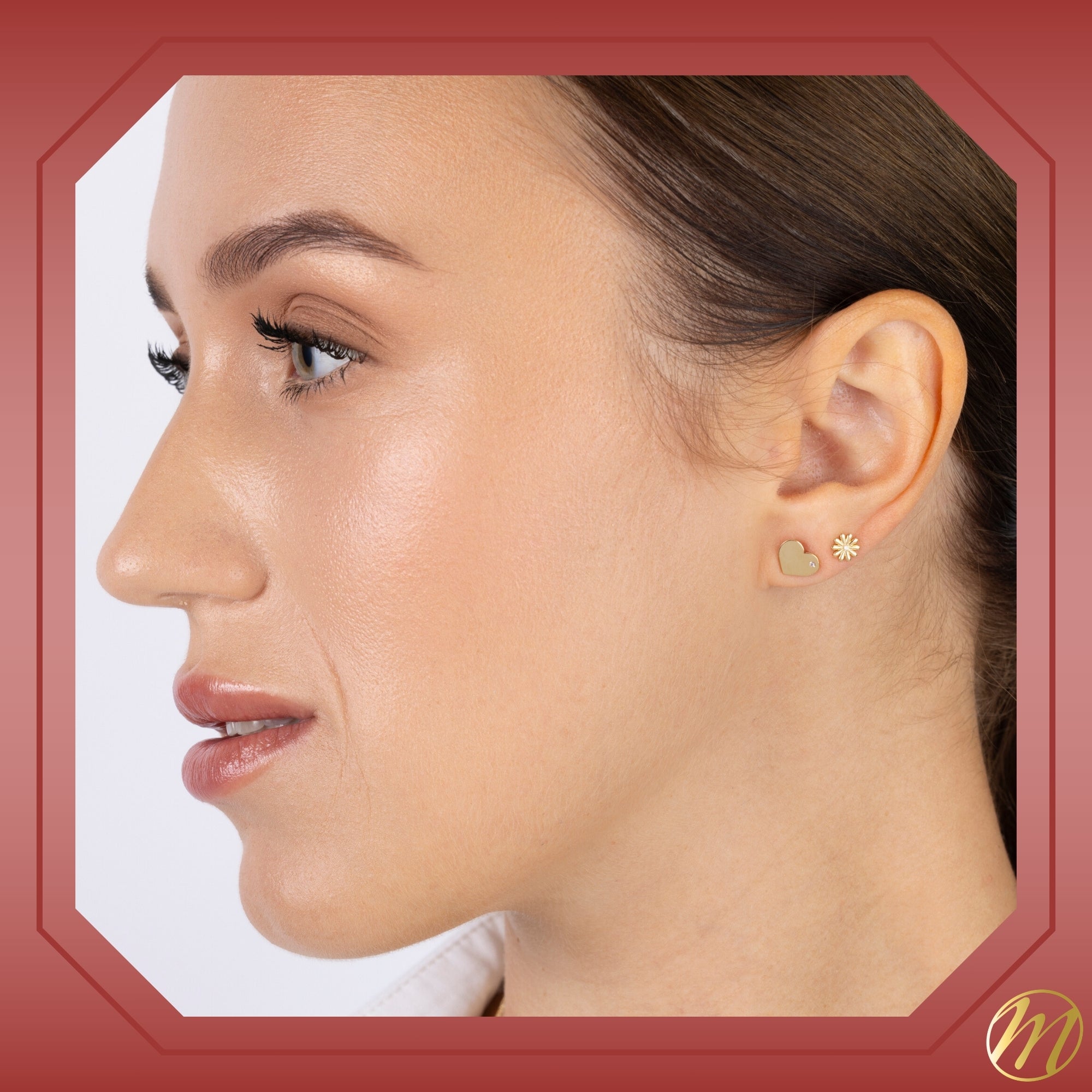 14K Gold Flat Heart Studs – Chic Sparkle