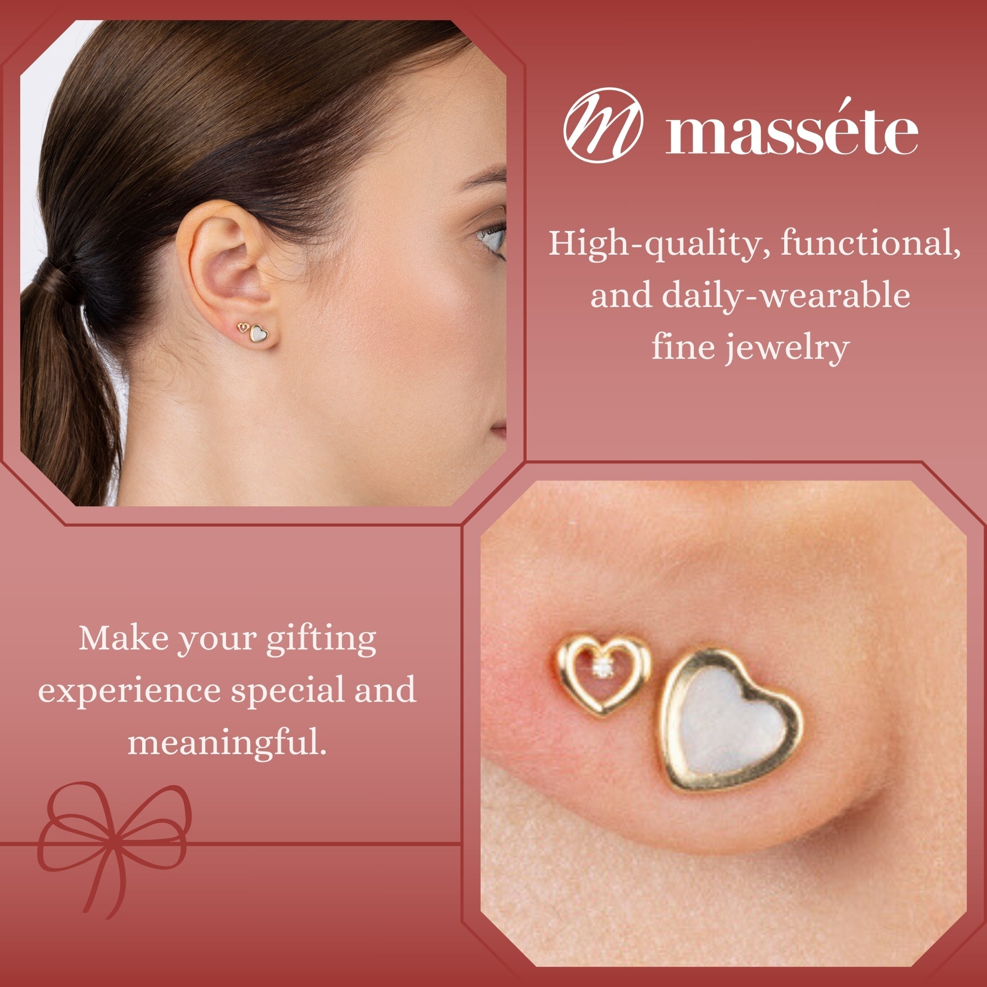 Elegant Pearl Heart Stud Earrings (14K Gold)