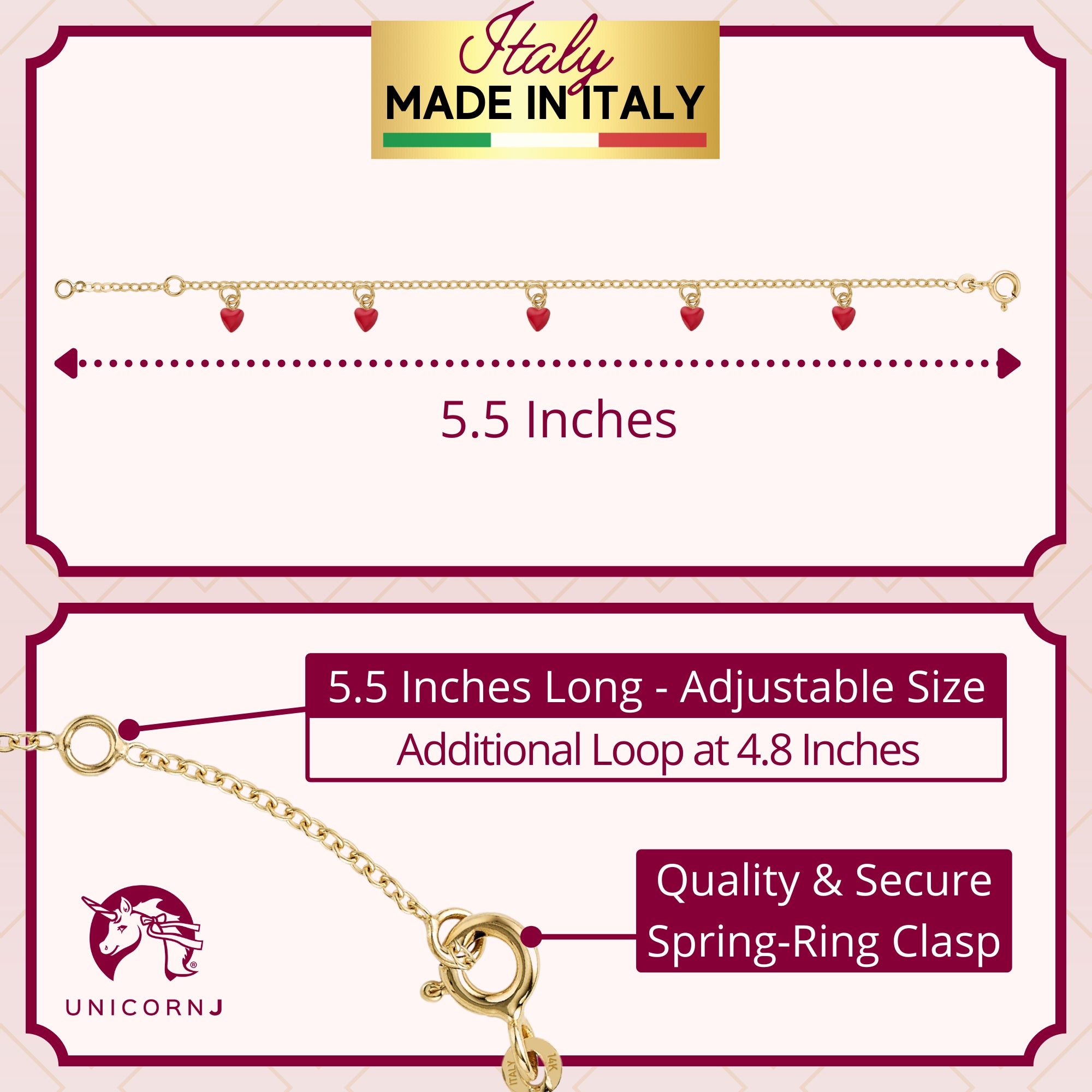14K Gold Enamel Heart Bracelet for Kids