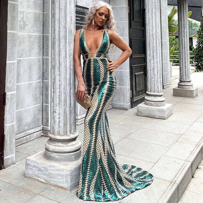 Elegant Sequin Strap Evening Dress