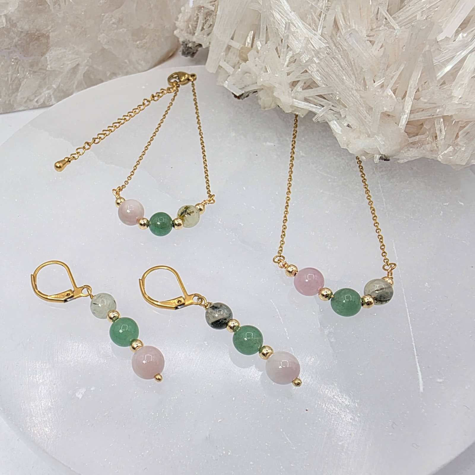 LEAD WITH LOVE-Kunzite, Green Aventurine, Prehnite Jewelry Set