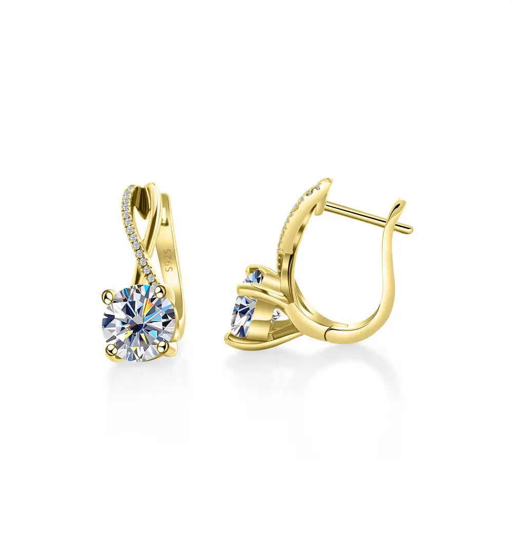 2 Ct Moissanite Clip-On Earrings 925 Sterling Silver Interlaced Studs Gift