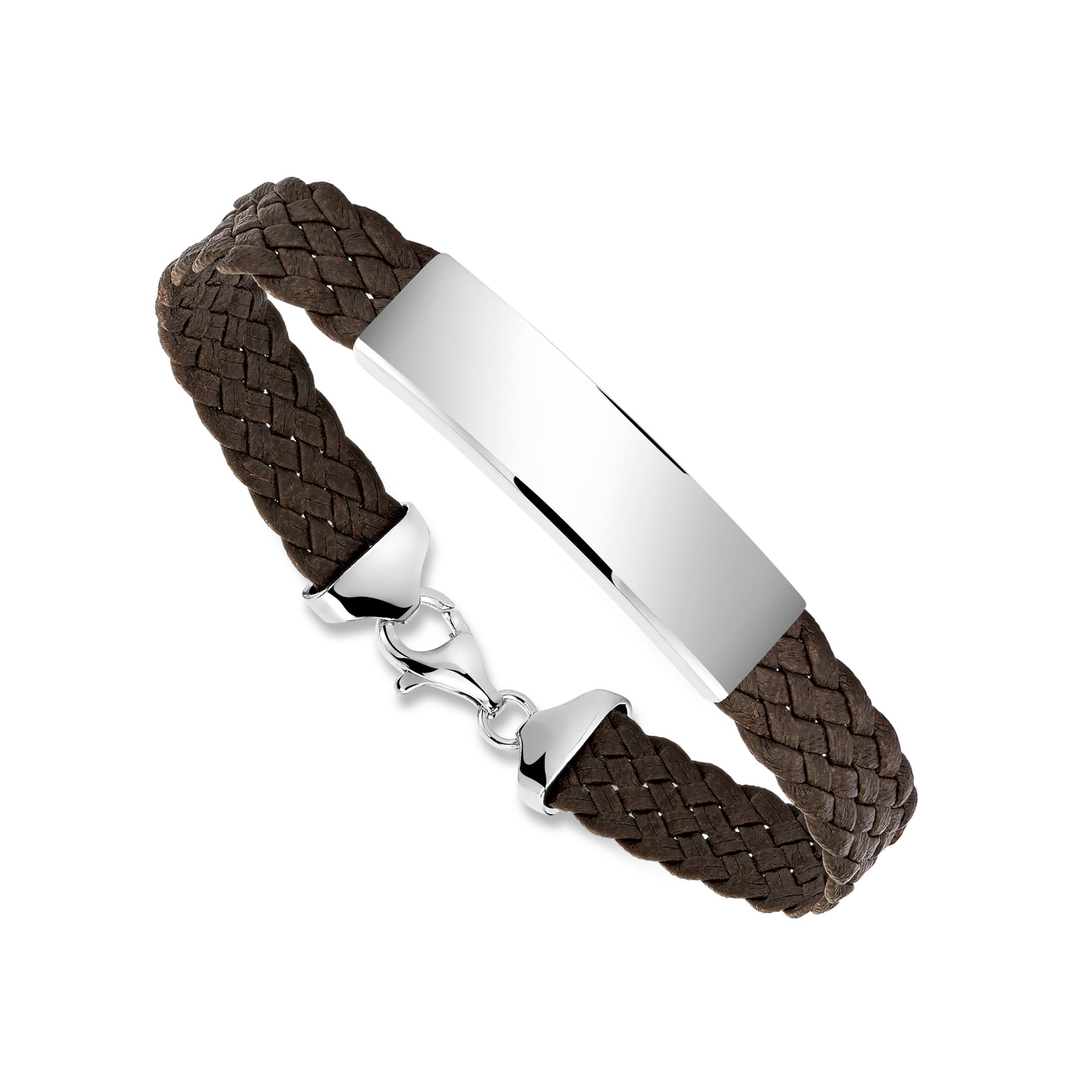 Sterling Silver Braided Leather ID Bracelet