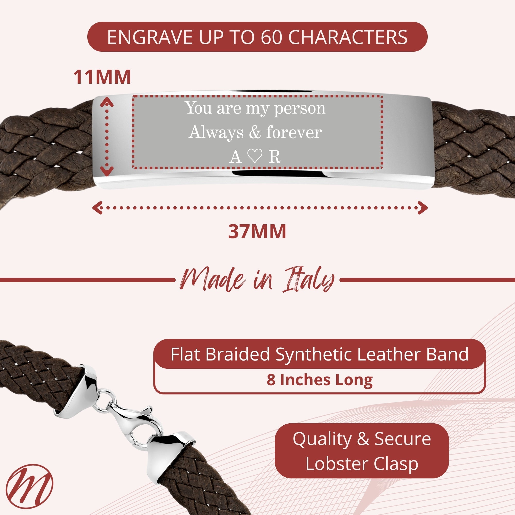 Sterling Silver Braided Leather ID Bracelet