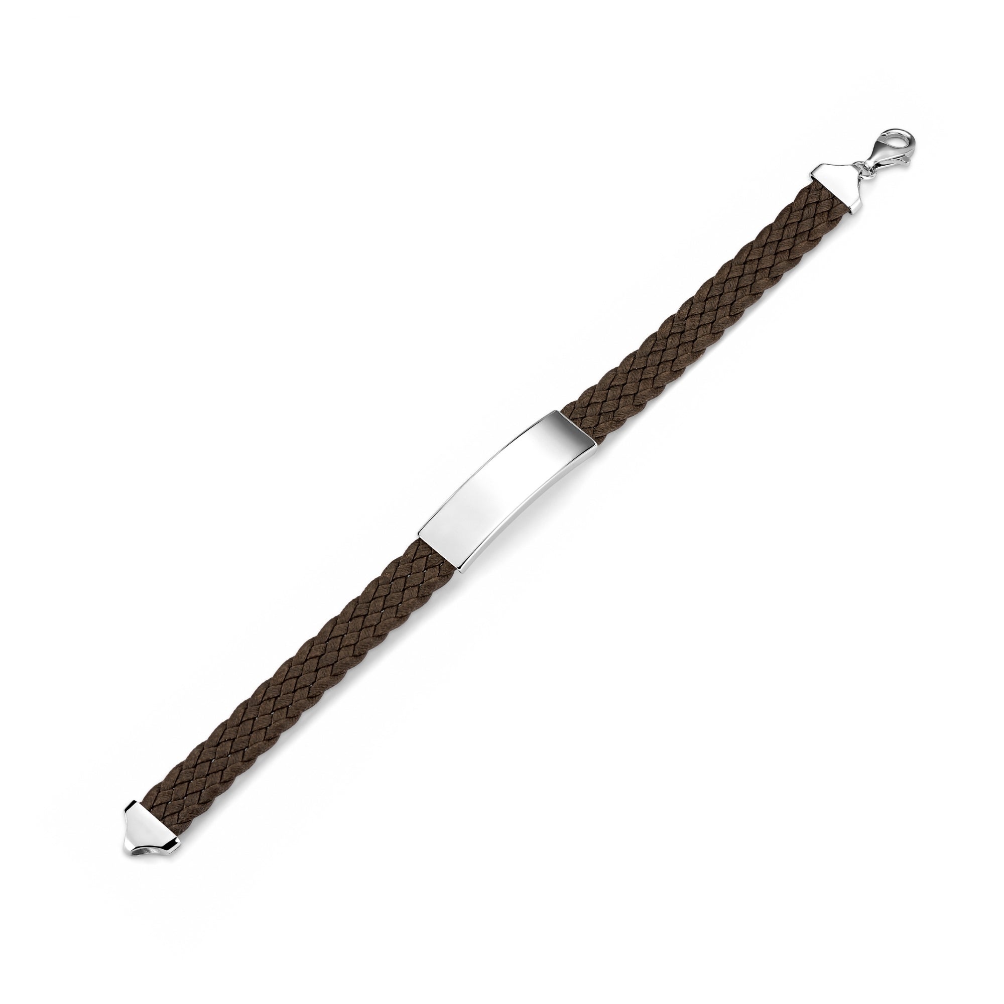 Sterling Silver Braided Leather ID Bracelet