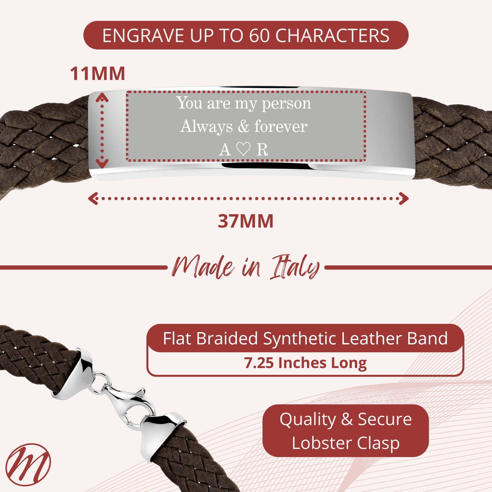 Sterling Silver Braided Leather ID Bracelet