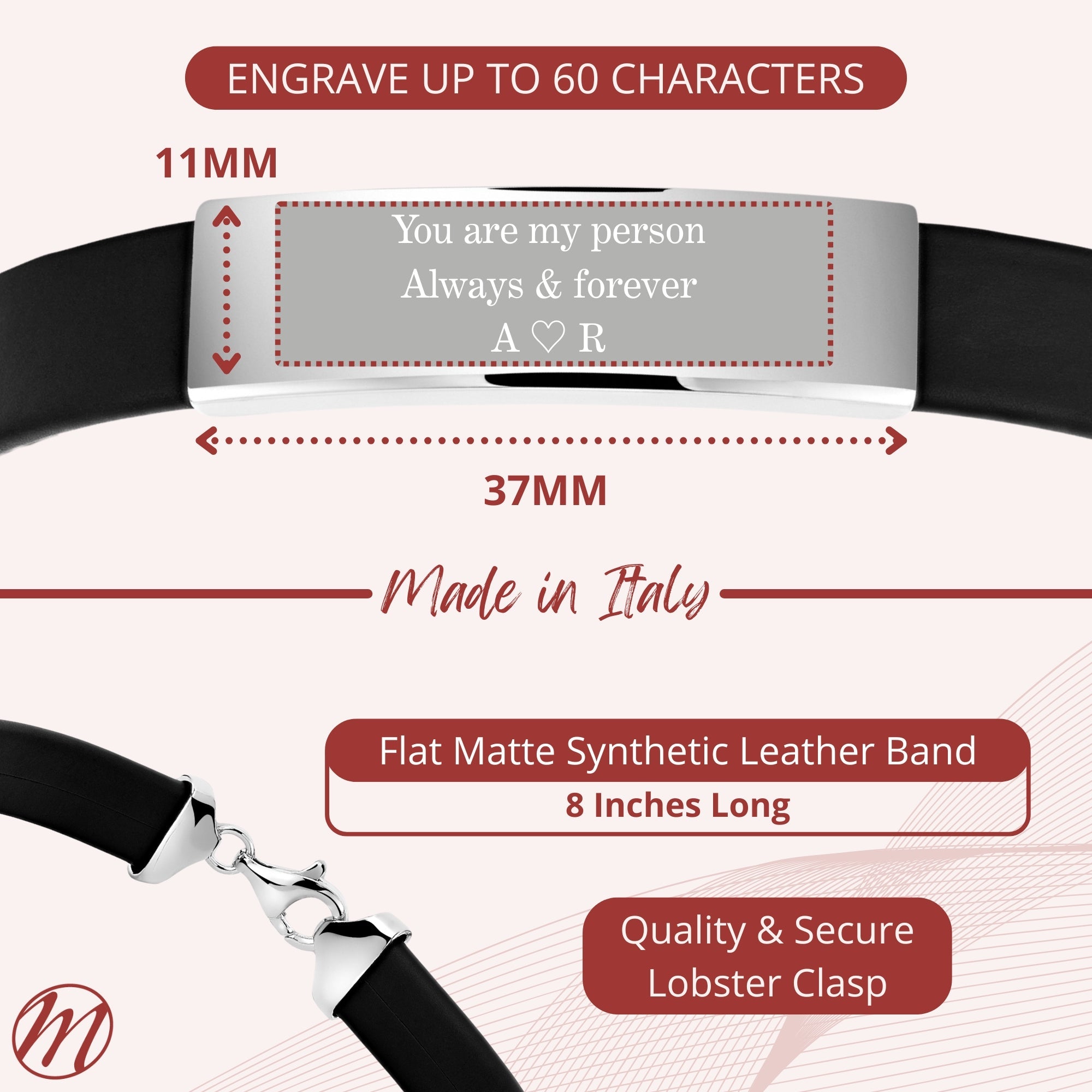 925 Silver Matte Leather ID Bracelet (Men)