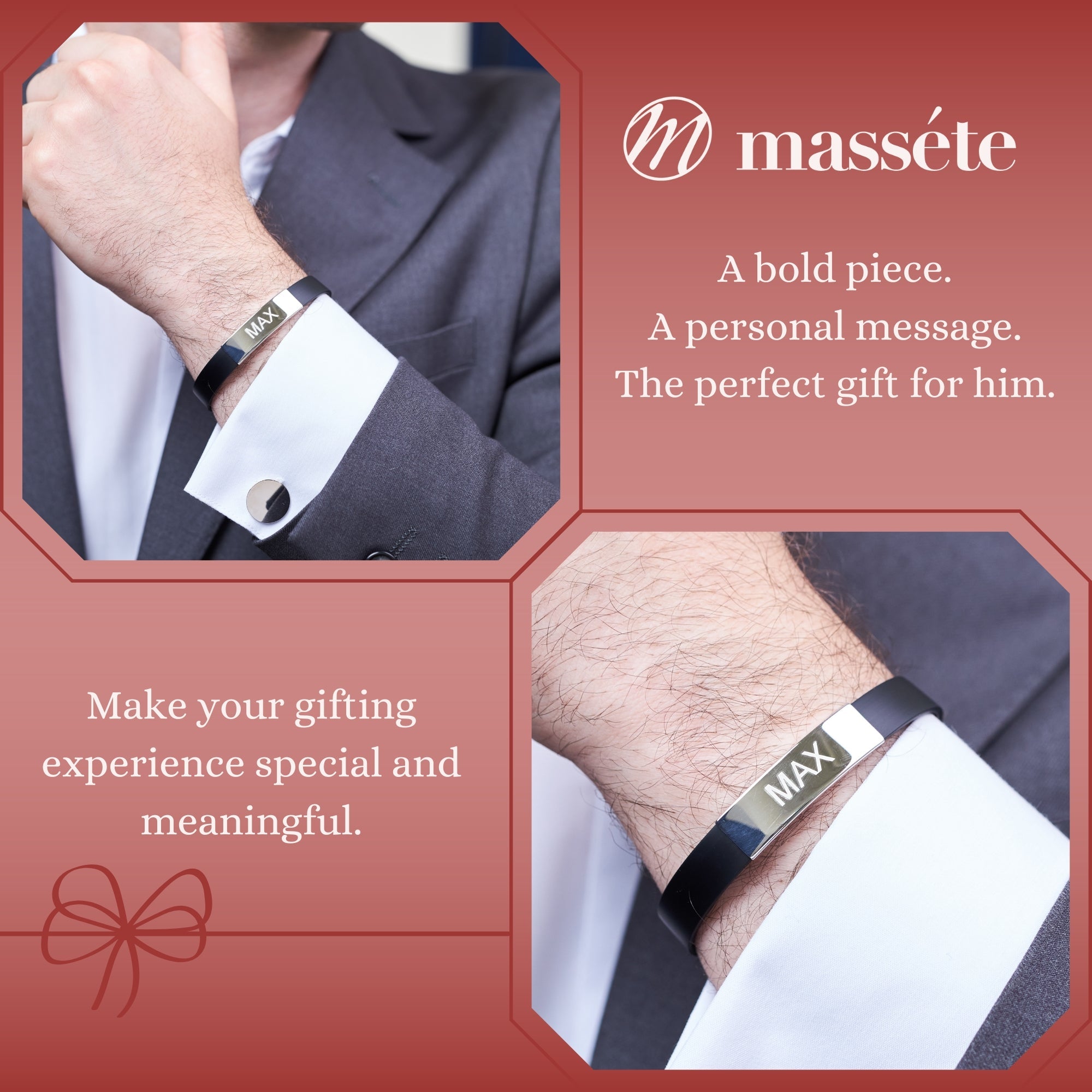 925 Silver Matte Leather ID Bracelet (Men)