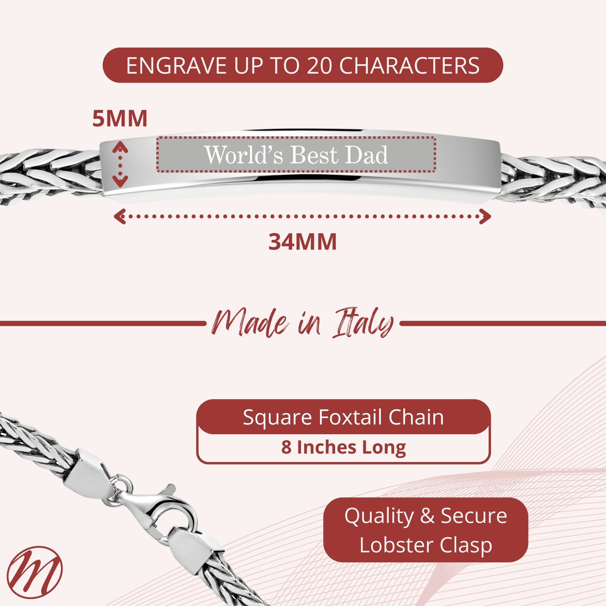 Sterling Silver Men’s ID Bracelet – Engravable