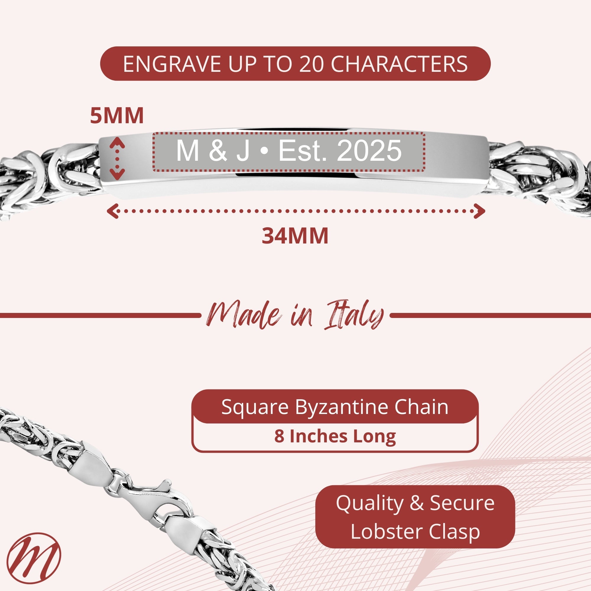 Sterling Silver Engravable Byzantine Bracelet