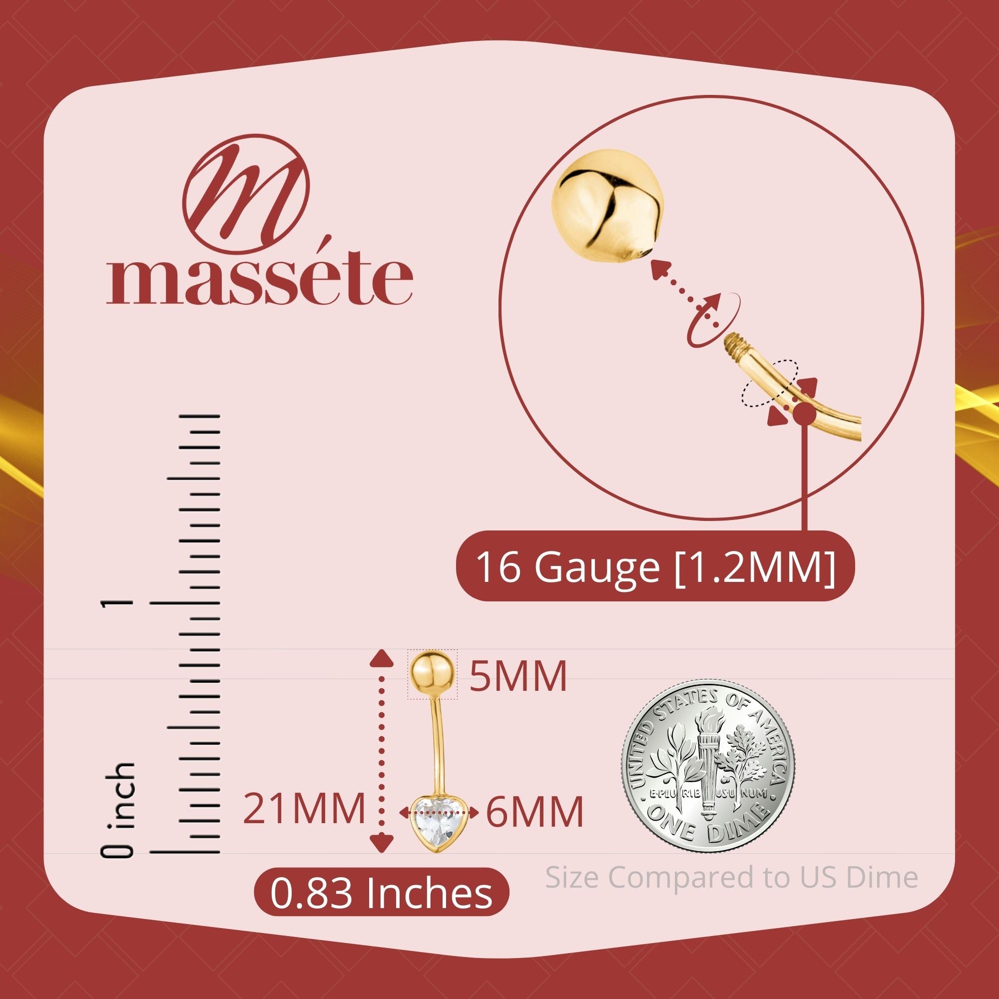 Diamond-Style Heart Belly Ring (14K Gold)