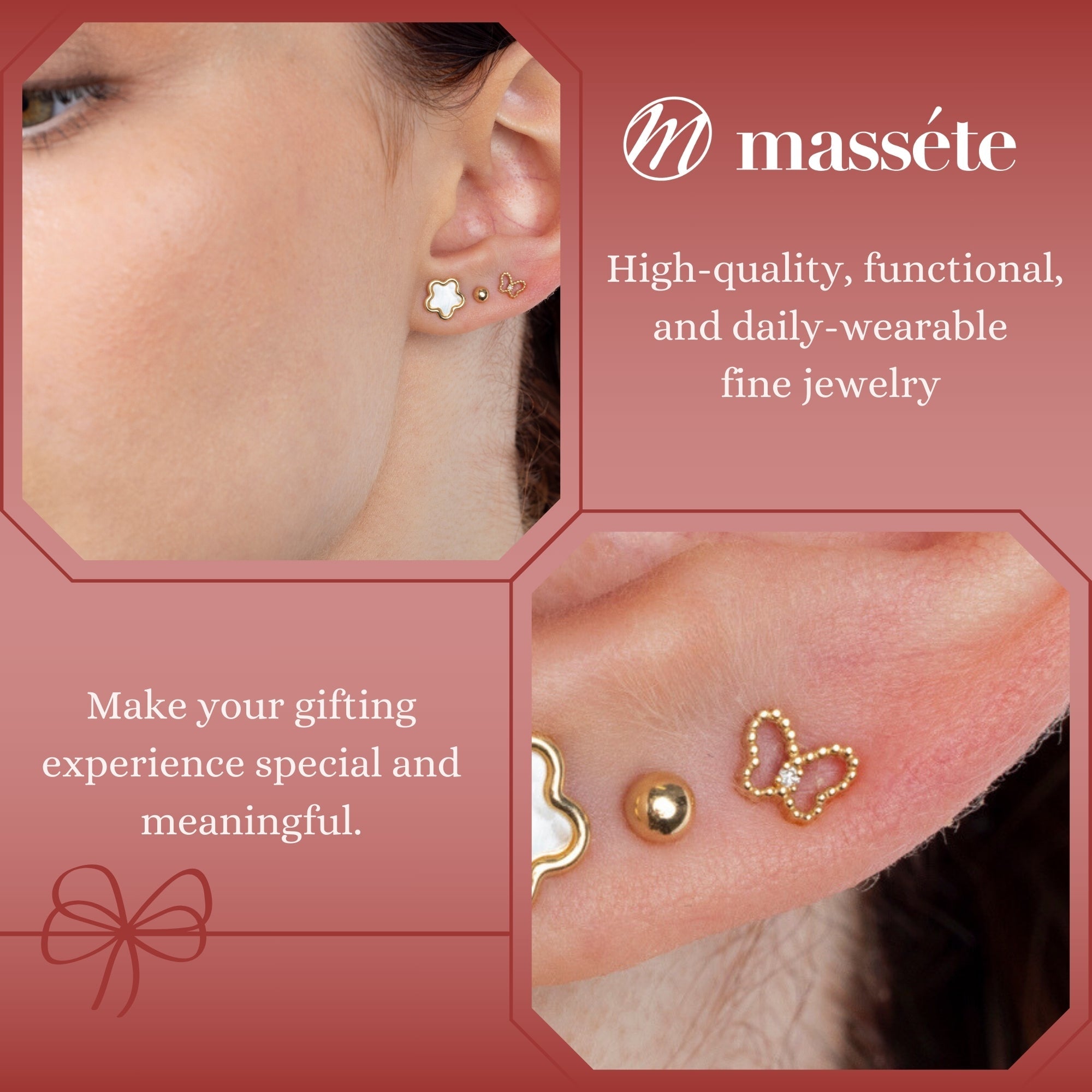 Chic Butterfly Diamond Stud Earrings (14K Gold)