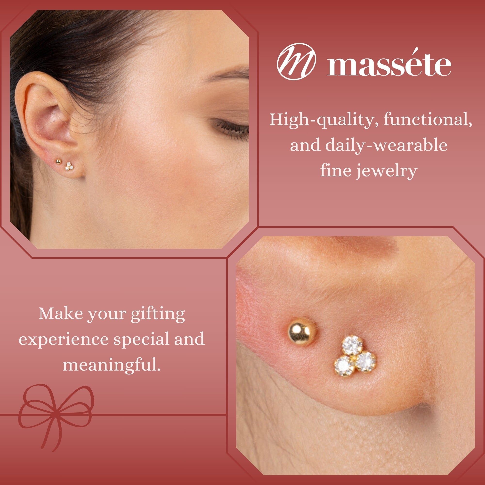 Chic 14K Gold Trefoil Stud Earrings