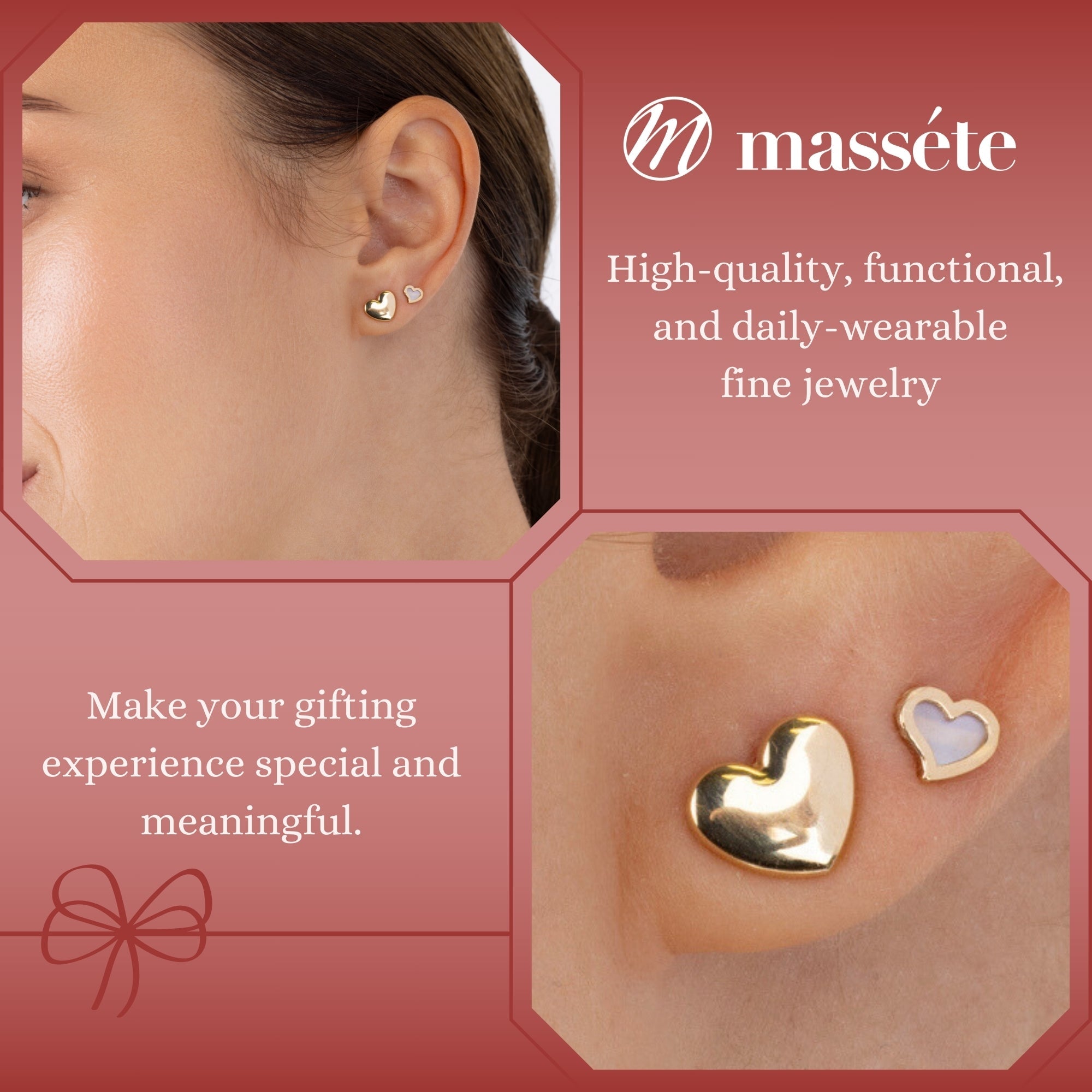 Elegant Puff Heart Studs (14K Gold)