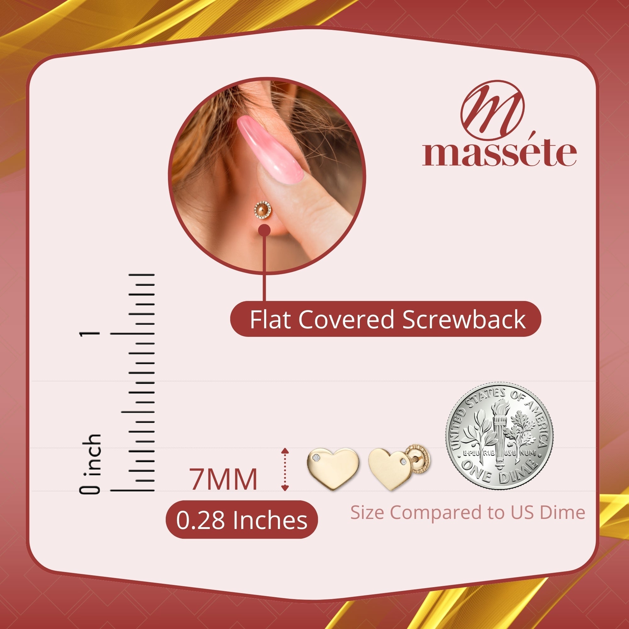 14K Gold Flat Heart Studs – Chic Sparkle