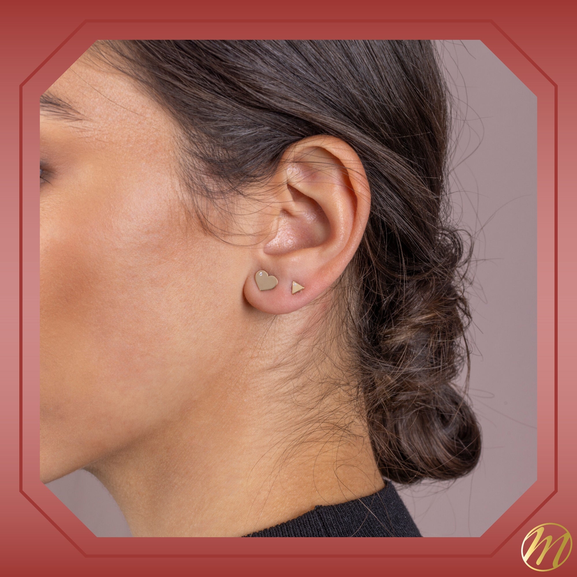 14K Gold Flat Heart Studs – Chic Sparkle