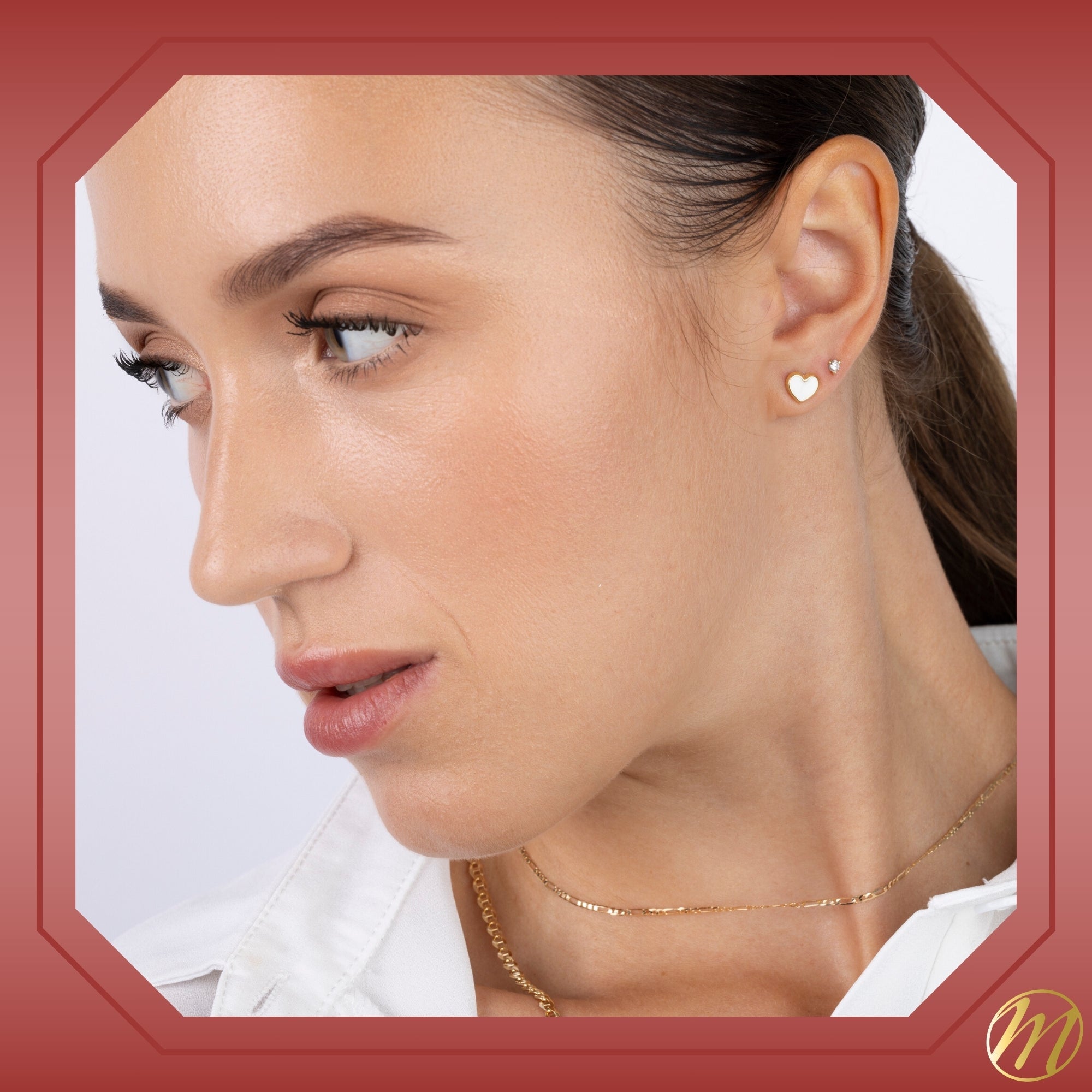 14K Gold Flat Heart Studs – Chic Sparkle