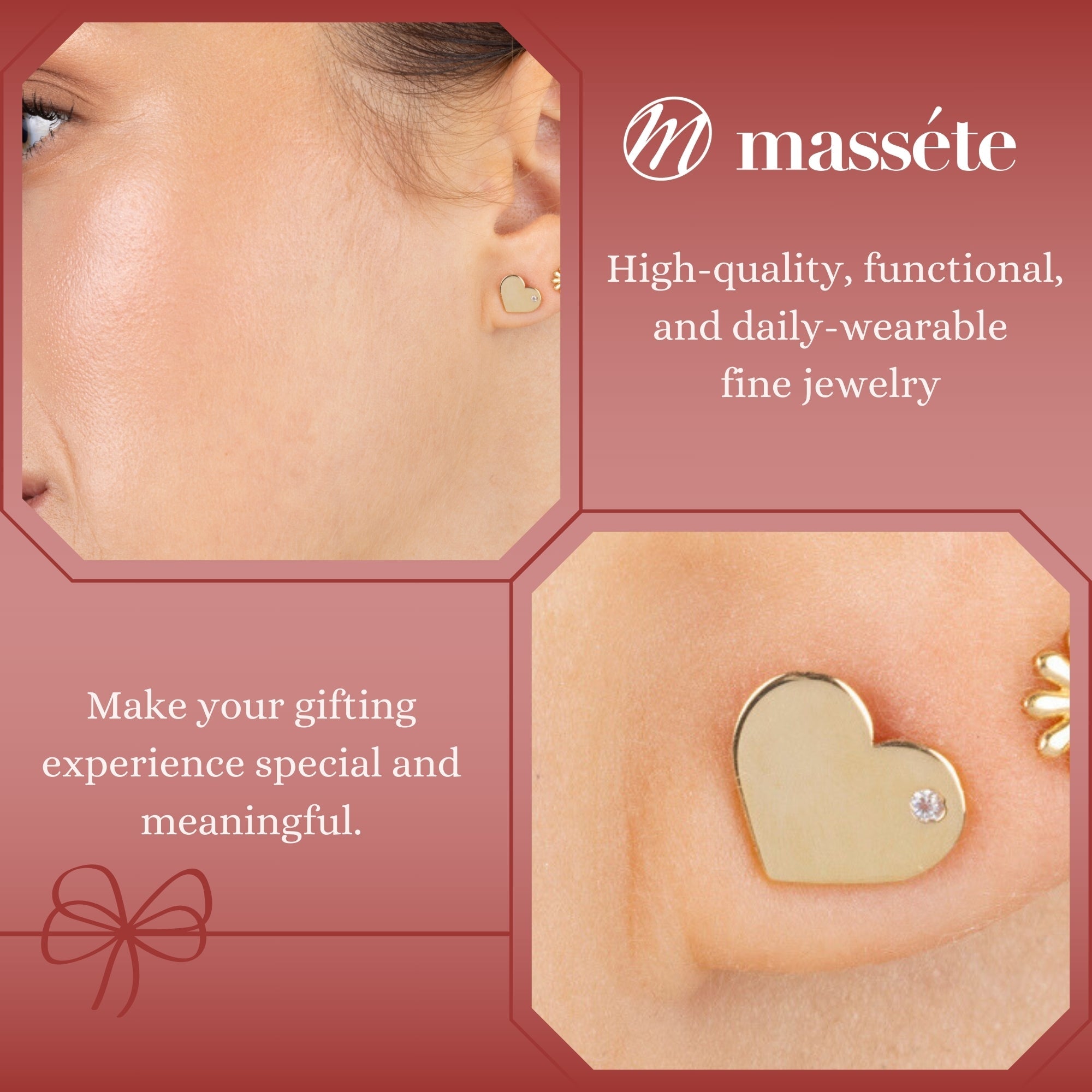 14K Gold Flat Heart Studs – Chic Sparkle