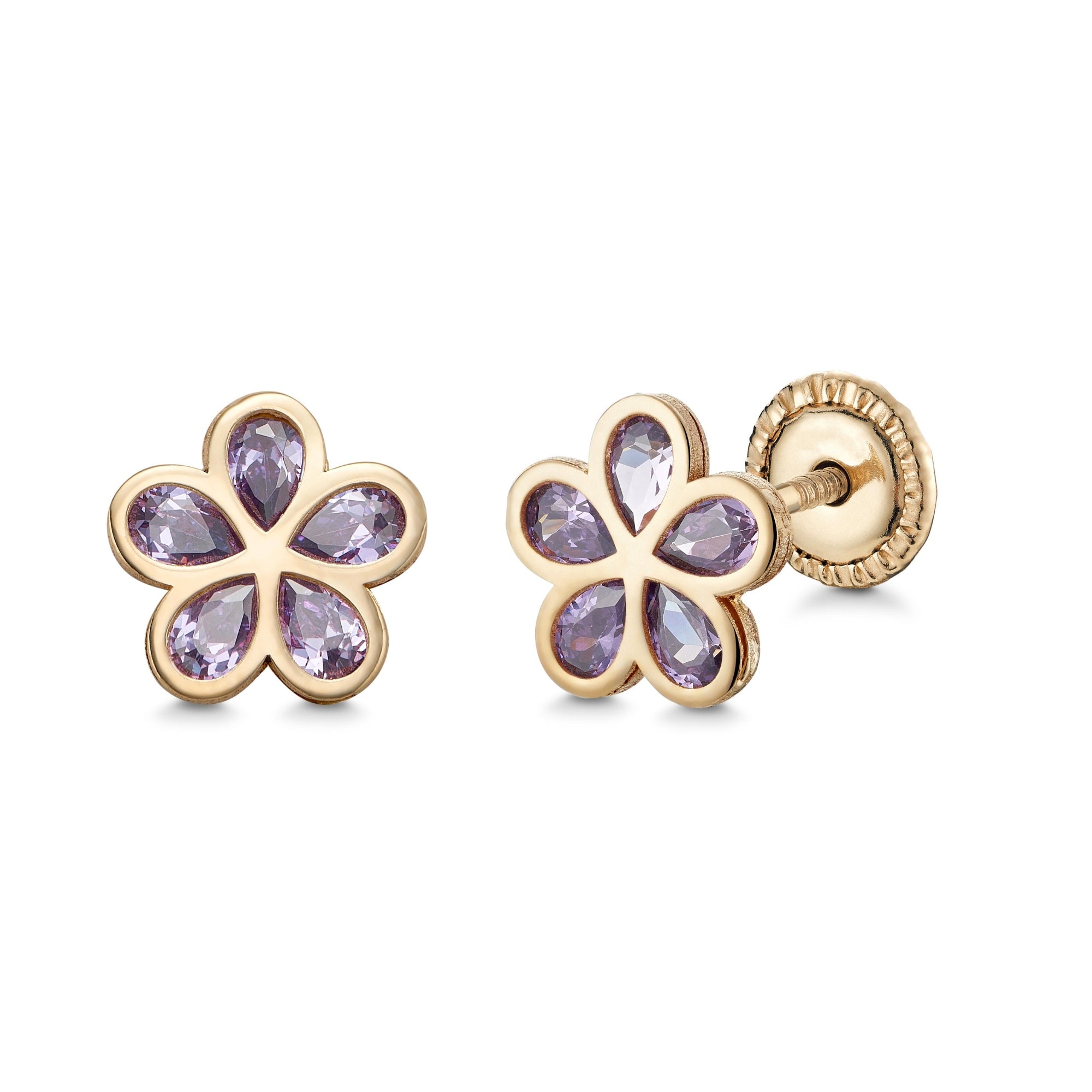 Cute Flower Studs with Pink Gem (14K Gold)