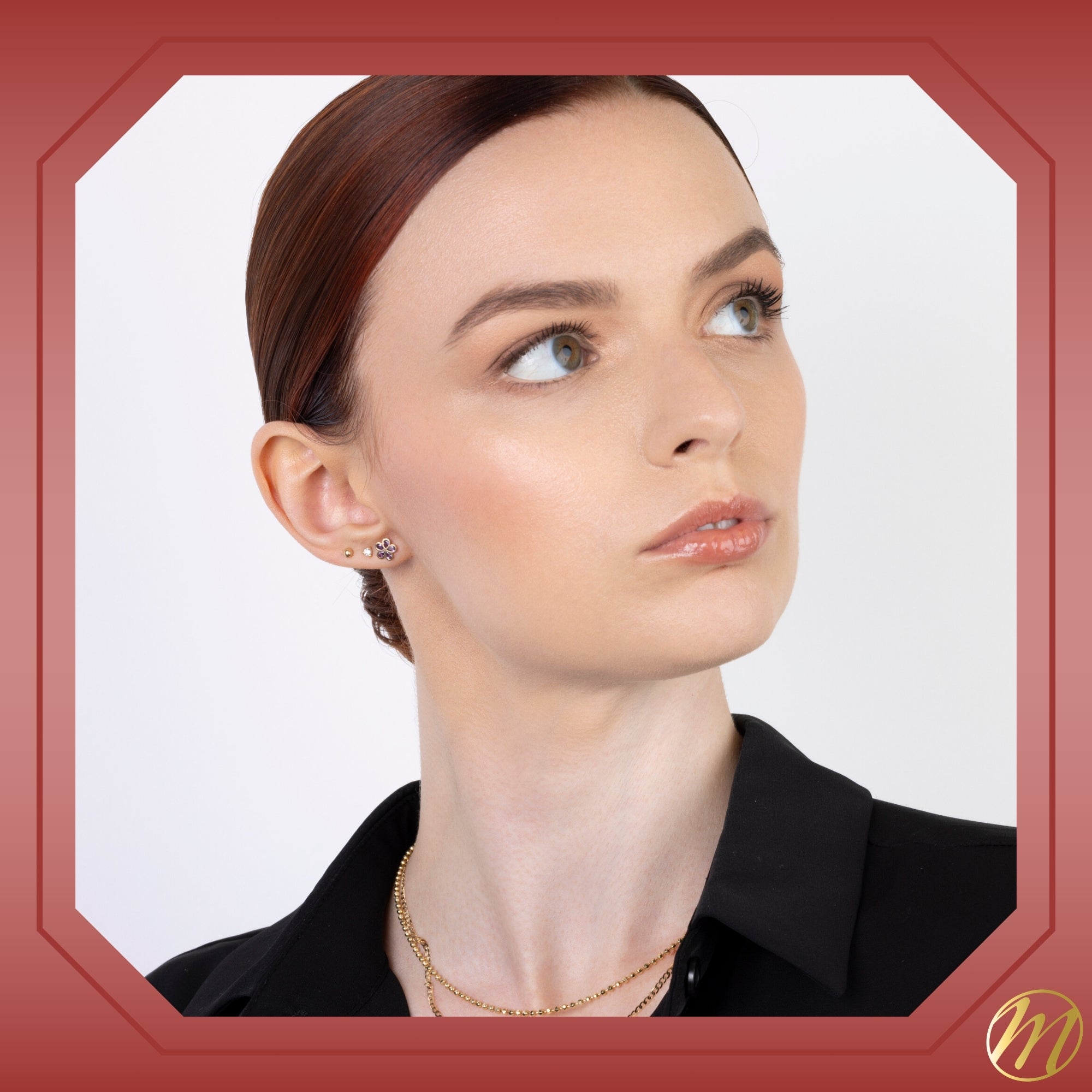 Cute Flower Studs with Pink Gem (14K Gold)