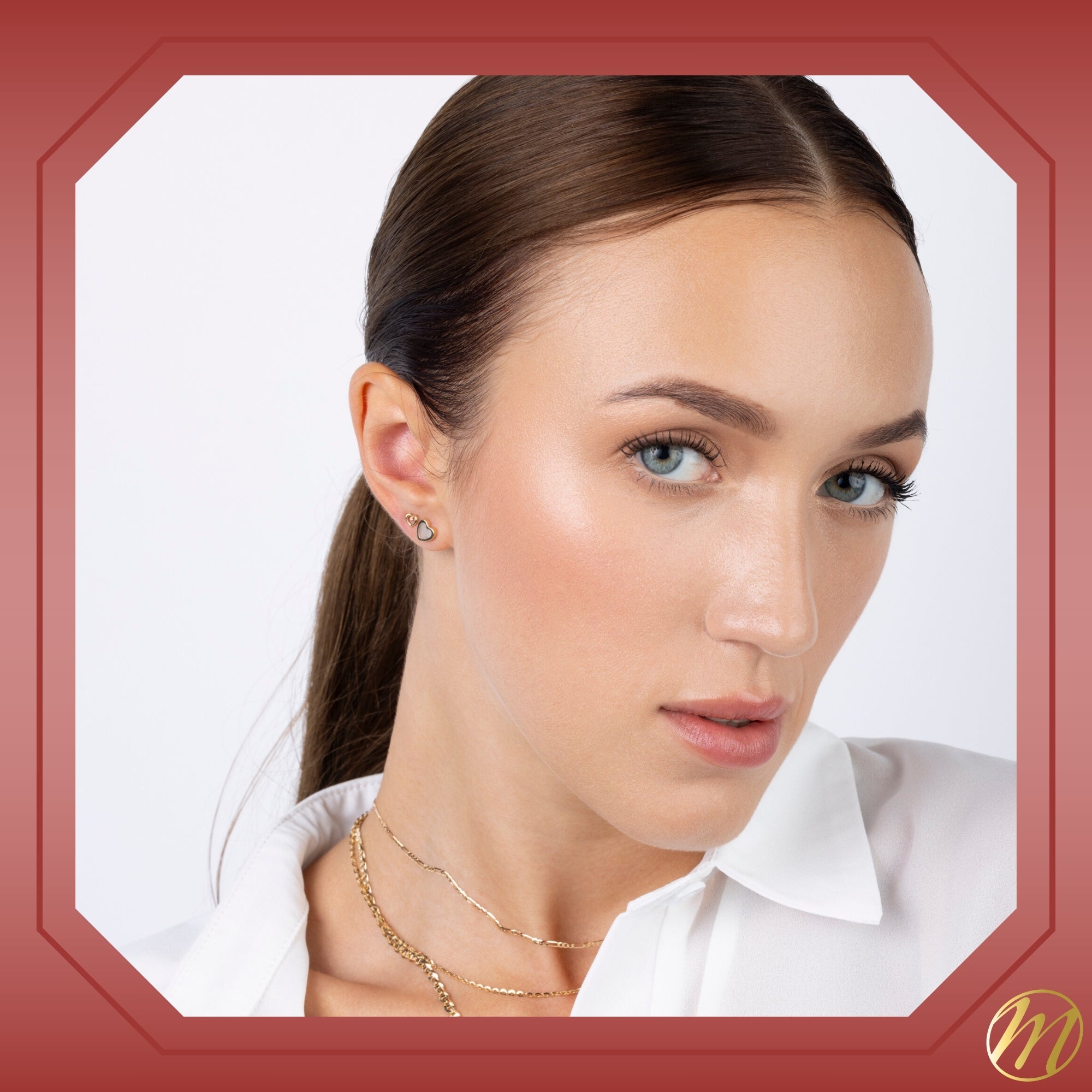 Elegant Pearl Heart Stud Earrings (14K Gold)