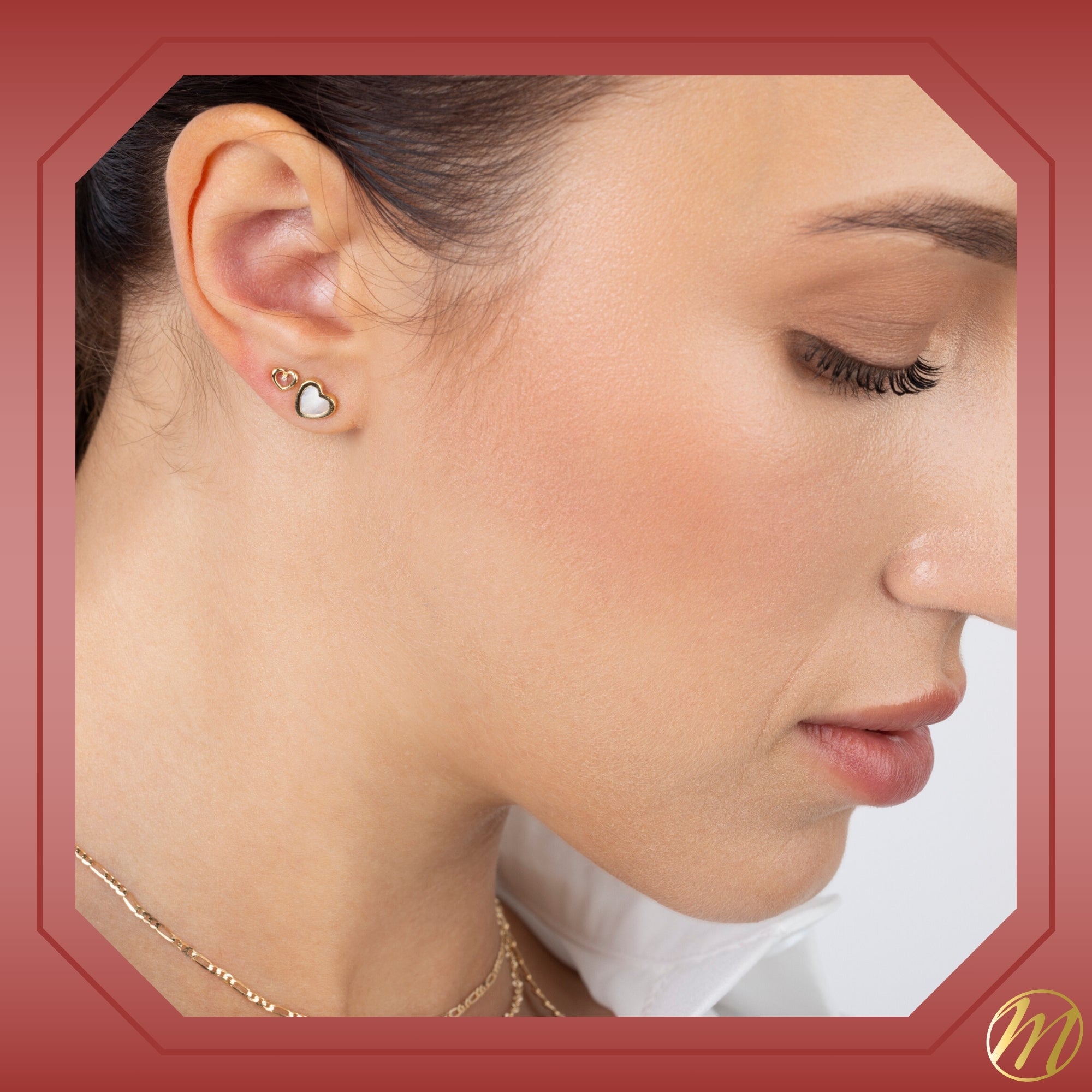 Elegant Pearl Heart Stud Earrings (14K Gold)
