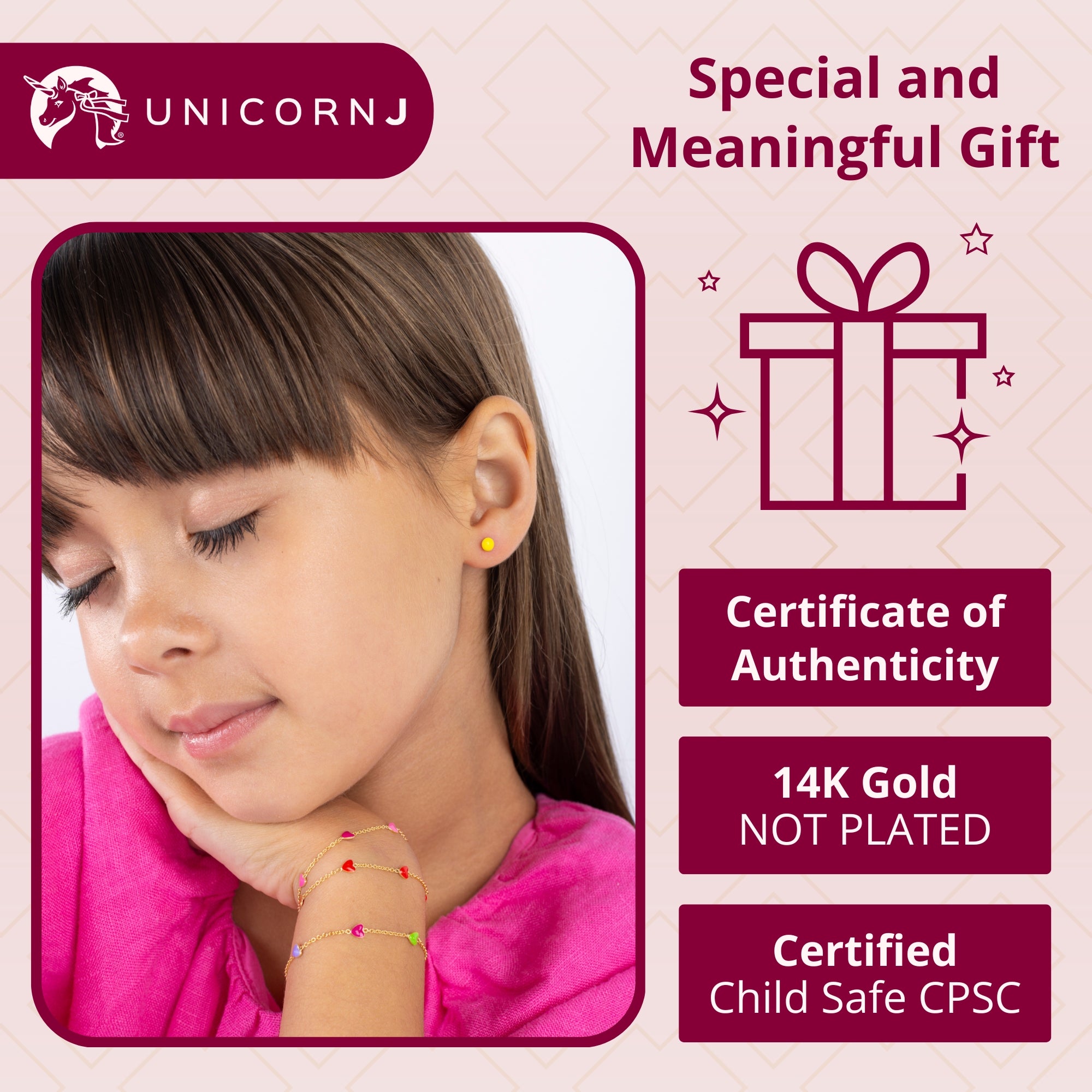 14K Gold Enamel Heart Bracelet for Kids
