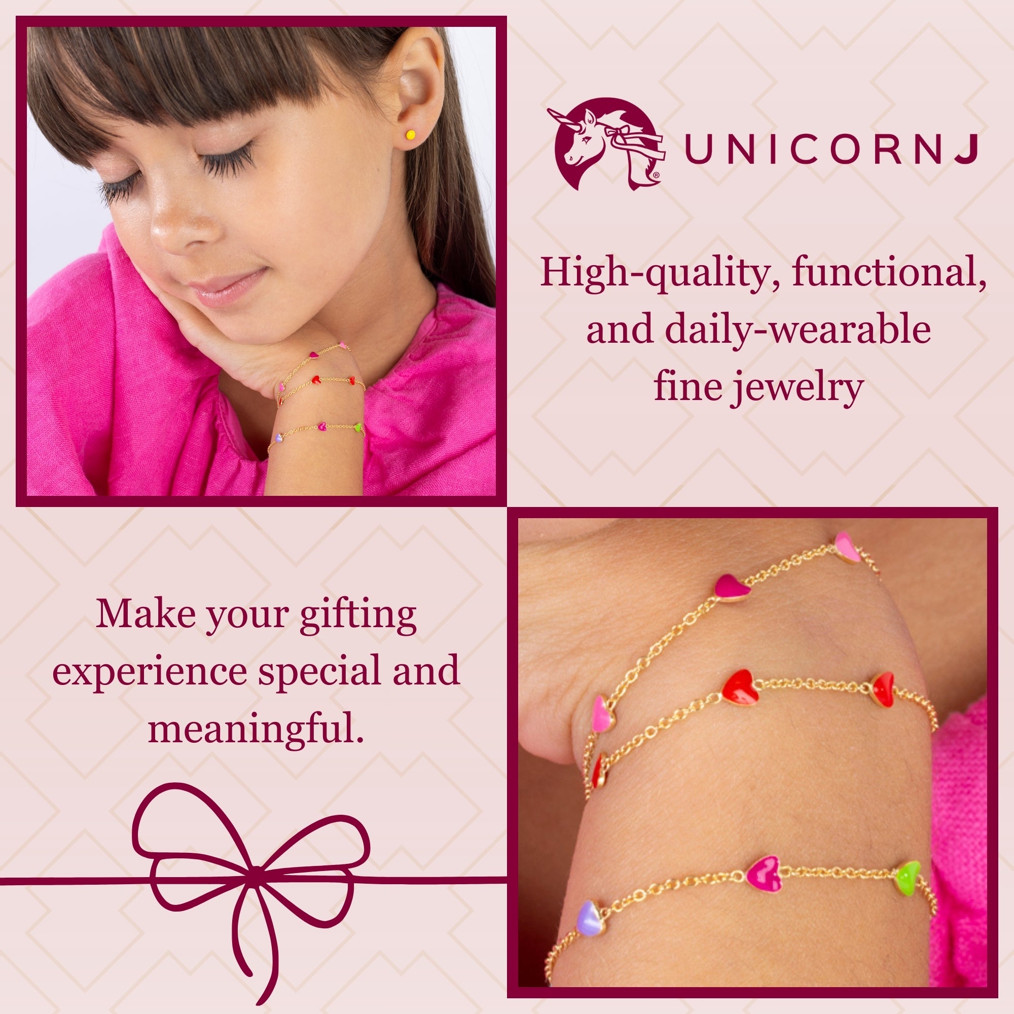 14K Gold Enamel Heart Bracelet for Kids