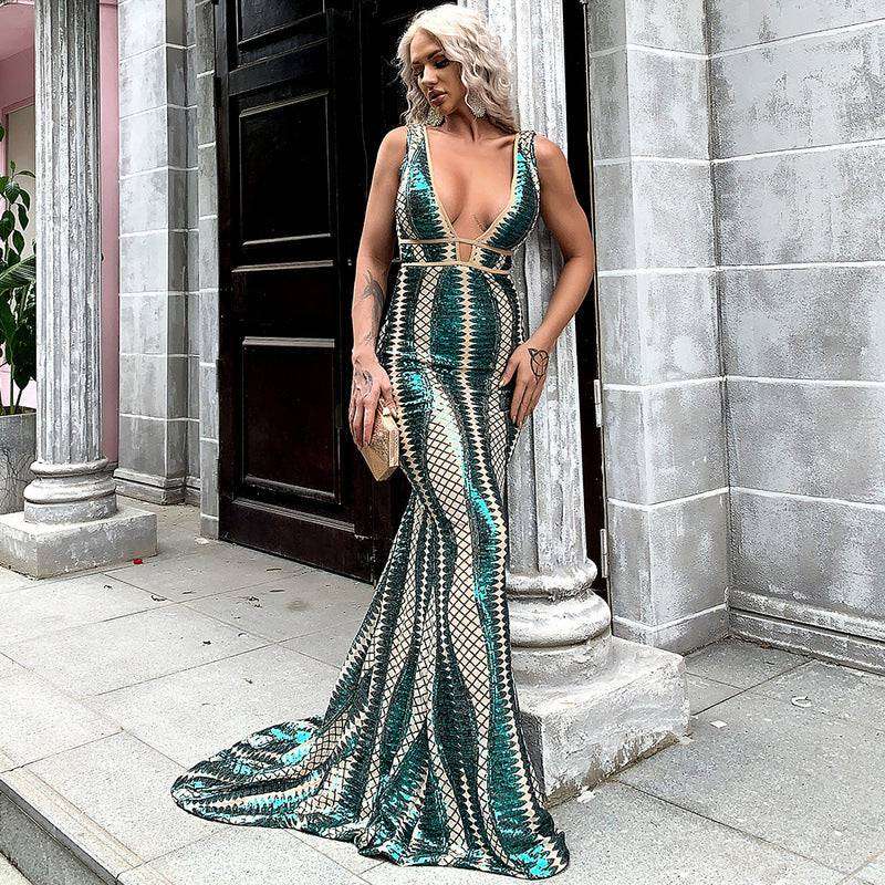 Elegant Sequin Strap Evening Dress